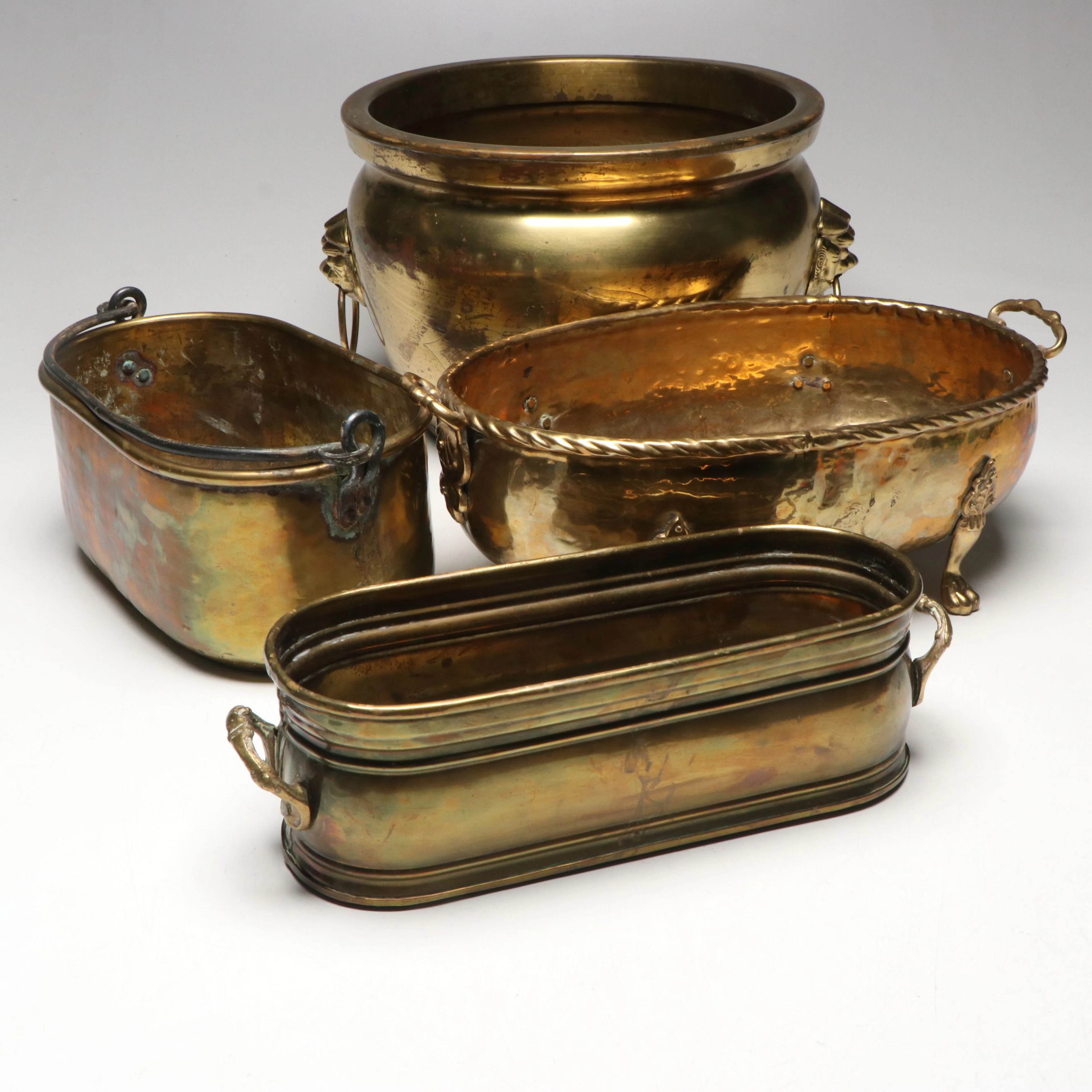 Hammered and Engraved Brass Planters