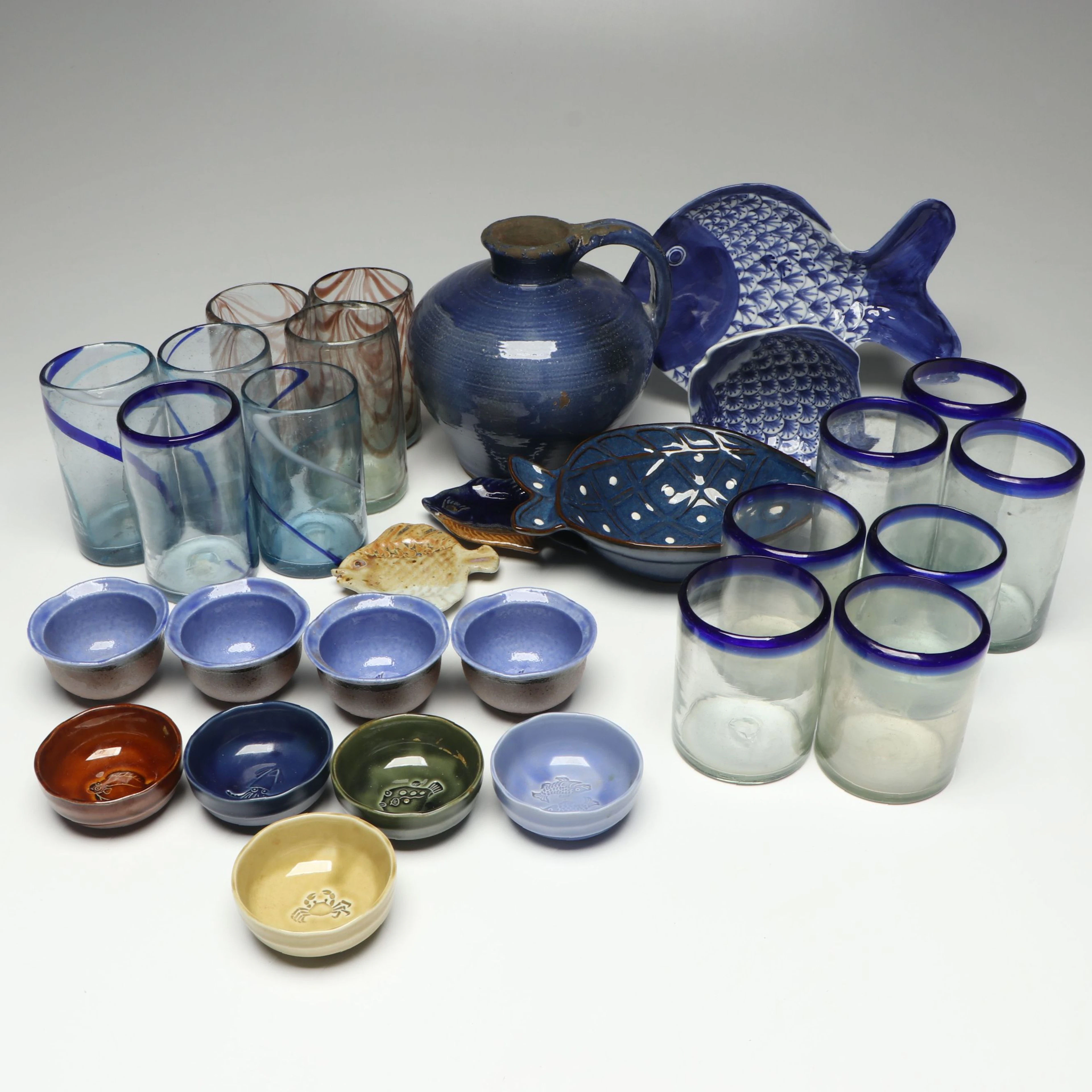Pottery Barn "Greek Fish" Ceramic Decorative Bowl and More