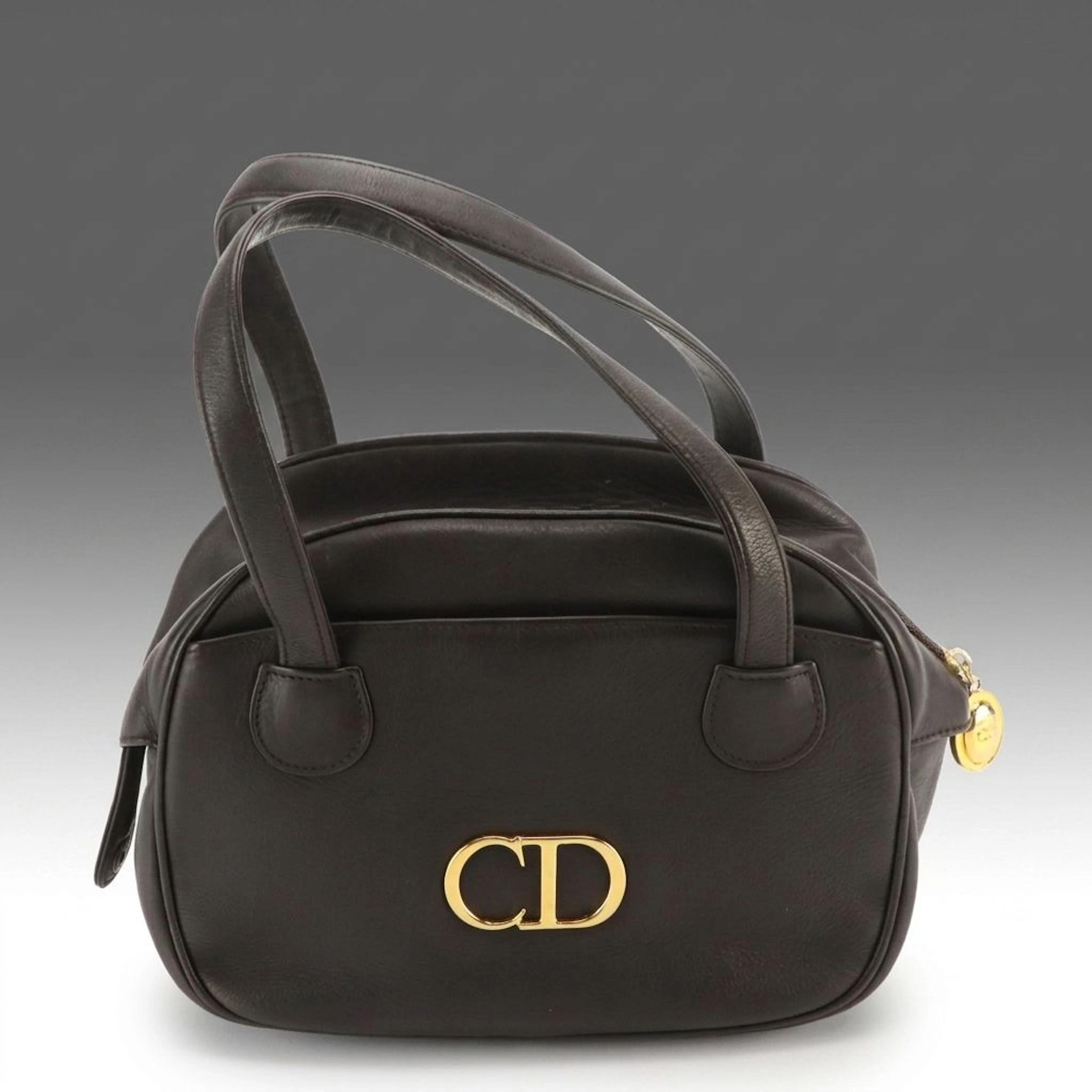 Christian Dior Dark Brown Leather Shoulder Bag with CD Monogram Hardware