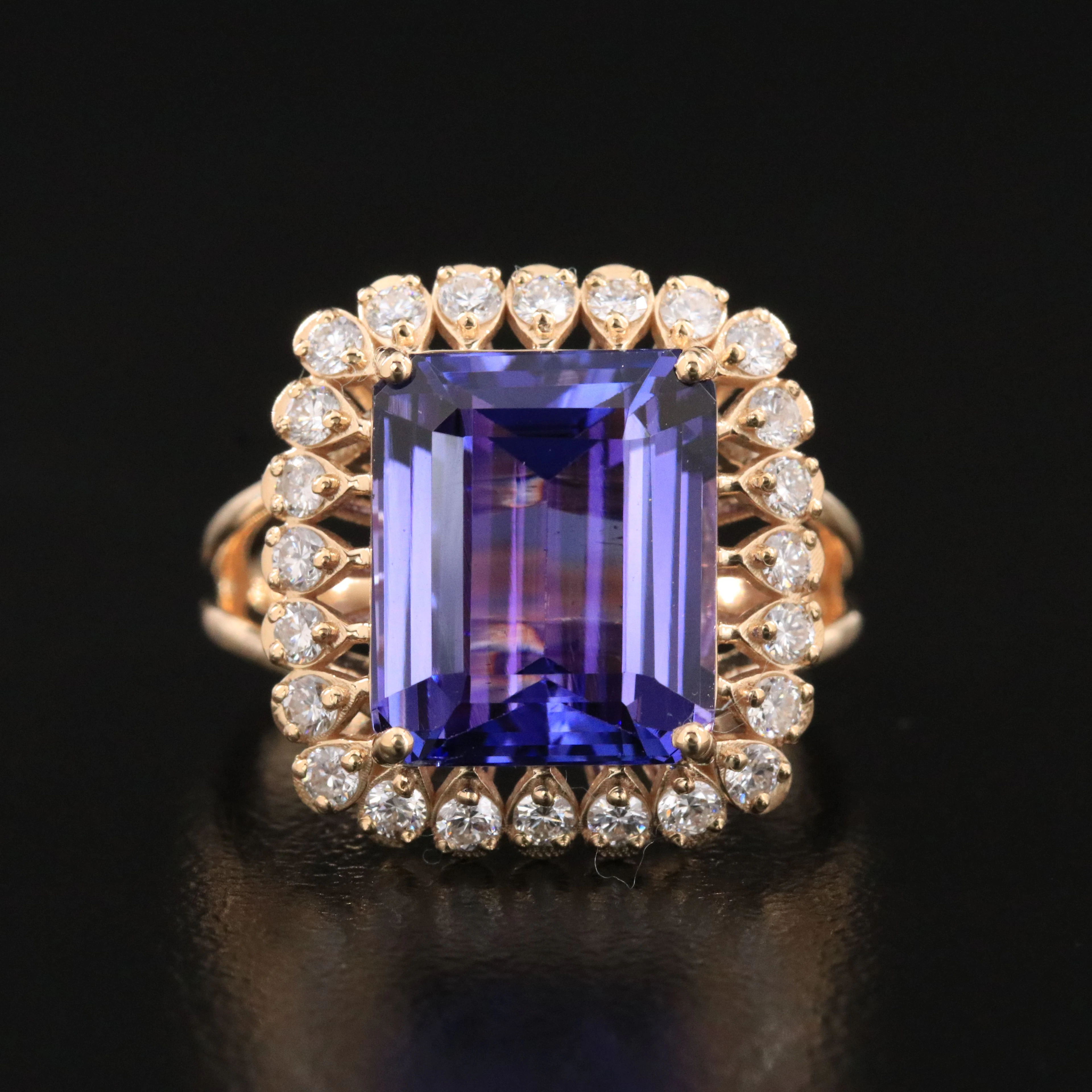 14K 7.61 CT Tanzanite and Diamond Ring with GIA Report