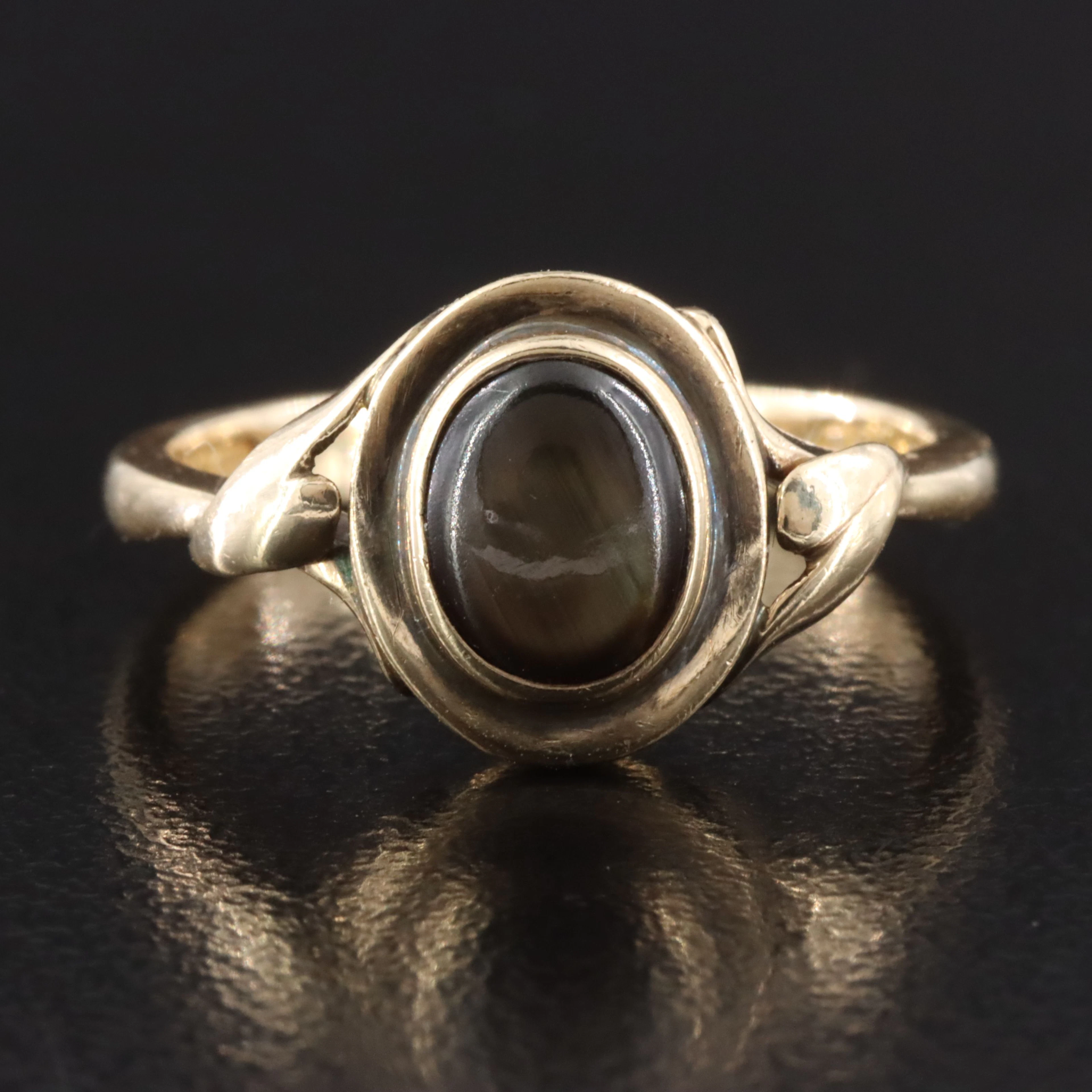 14K Black Star Sapphire Solitaire Ring