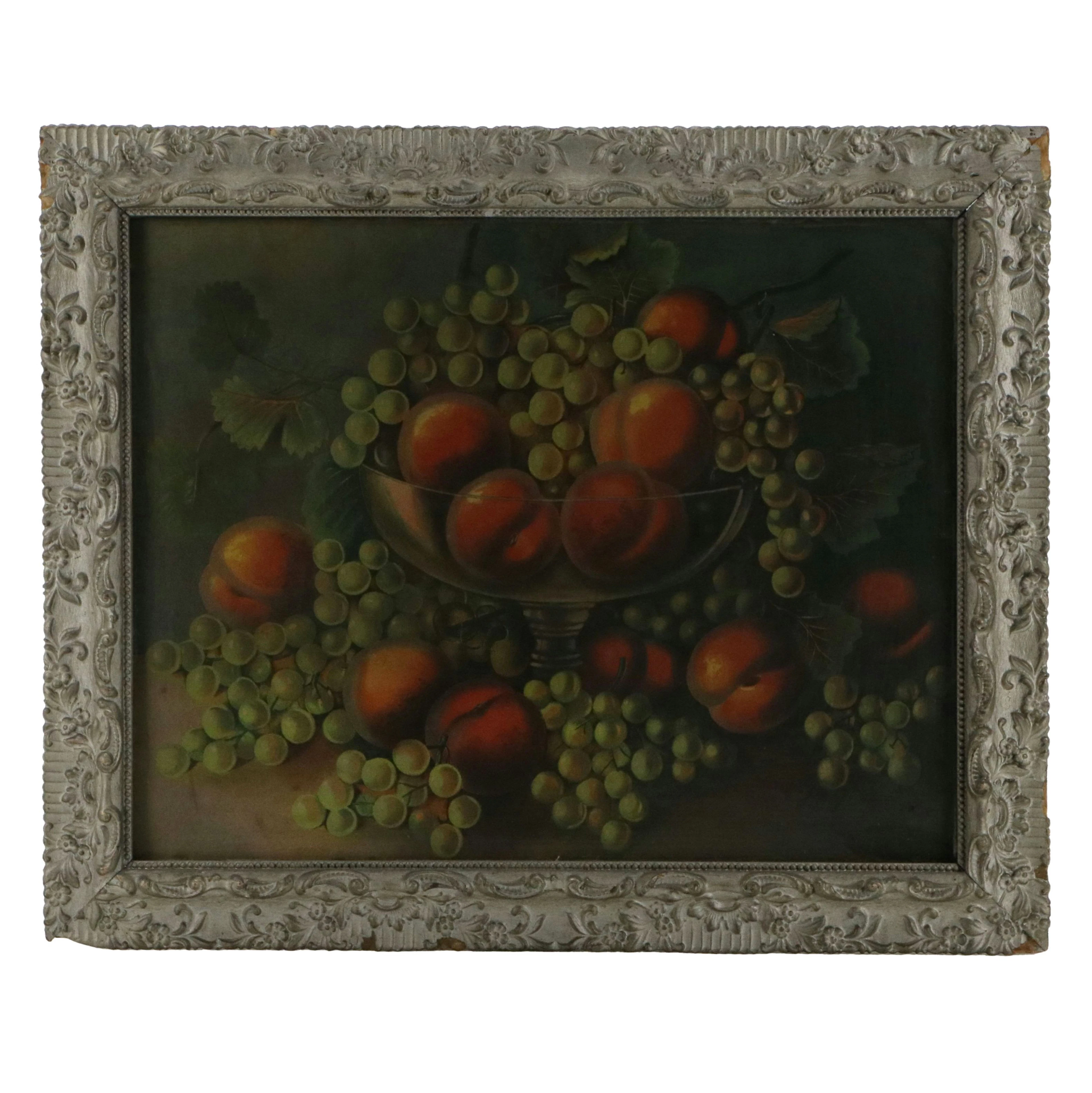After Henri LeRoy Still Life Chromolithograph of Peaches and Grapes