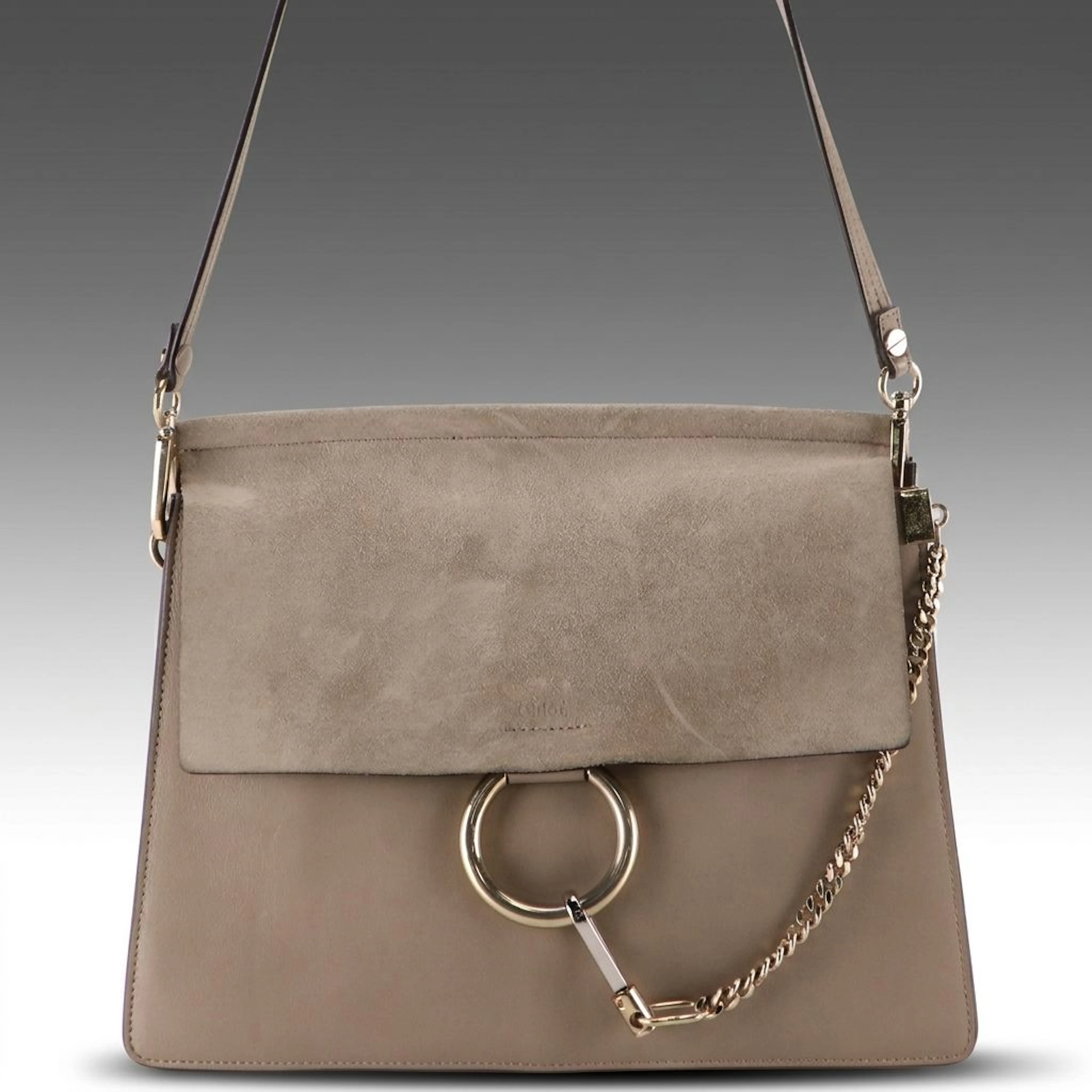 Chloé Large Faye Shoulder Bag in Motty Grey Calfskin Leather and Suede