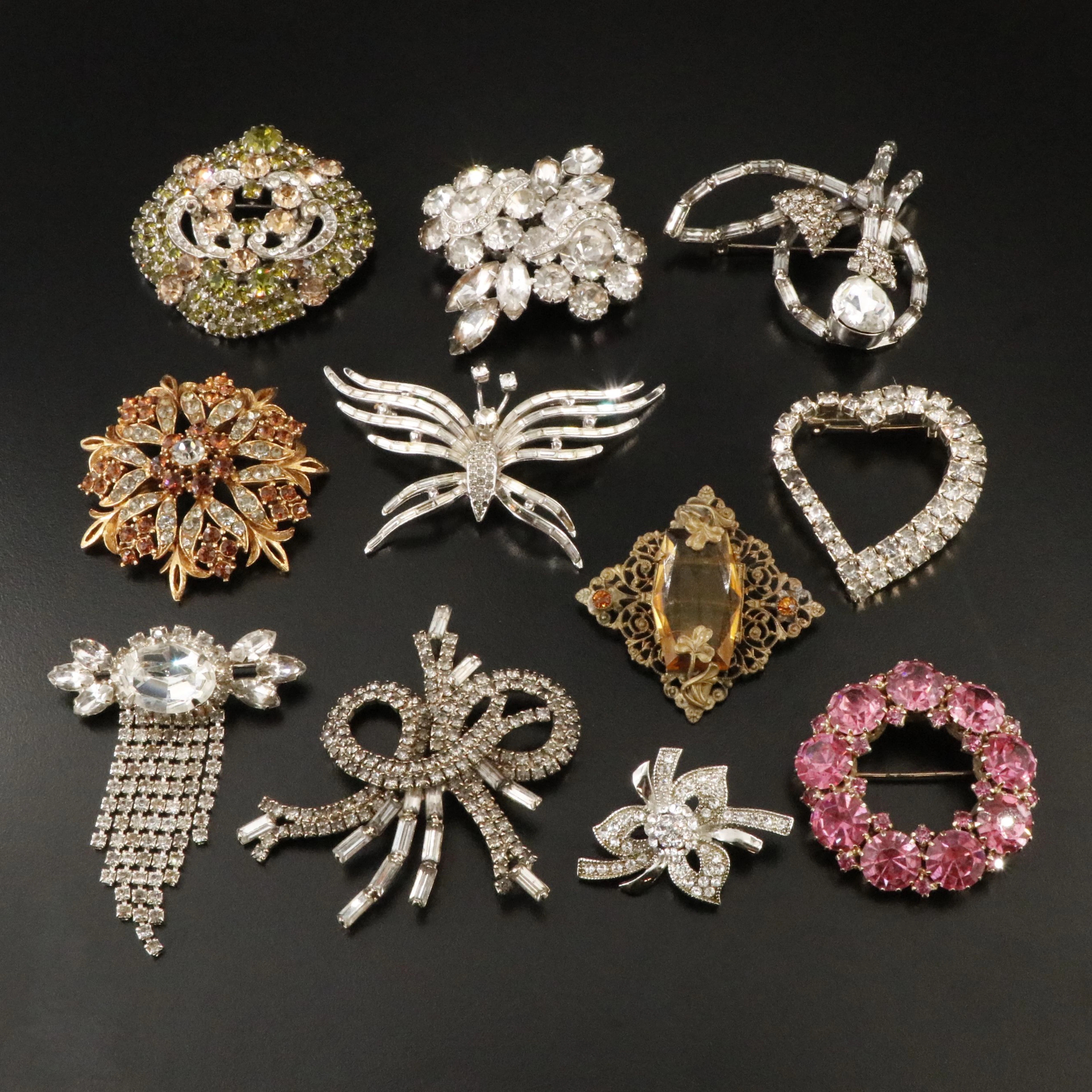 Weiss, Florenza and Fischland Schmuck Featured in Vintage Rhinestone Brooches
