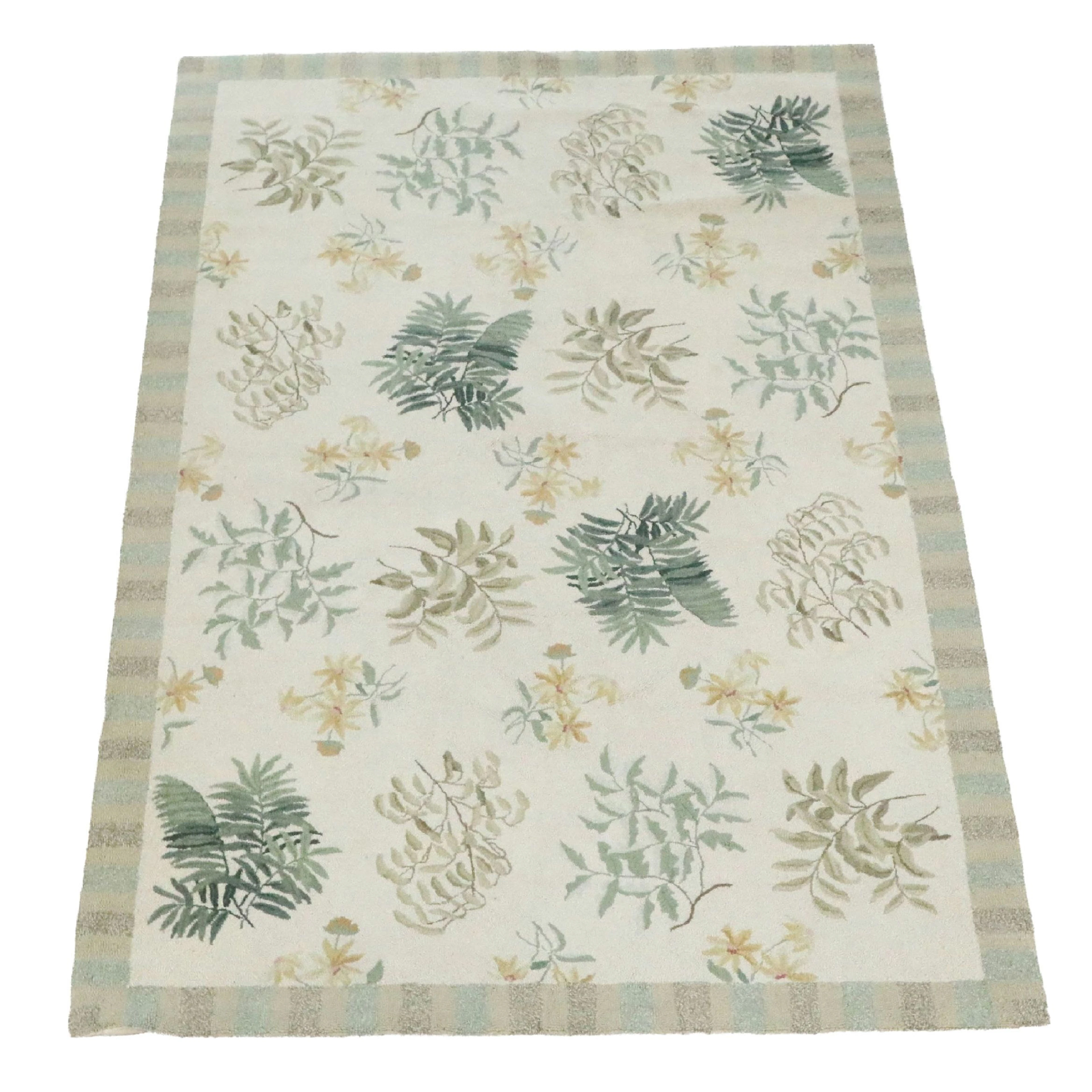 5'2 x 8' Handmade Hooked Wool Botanical Area Rug