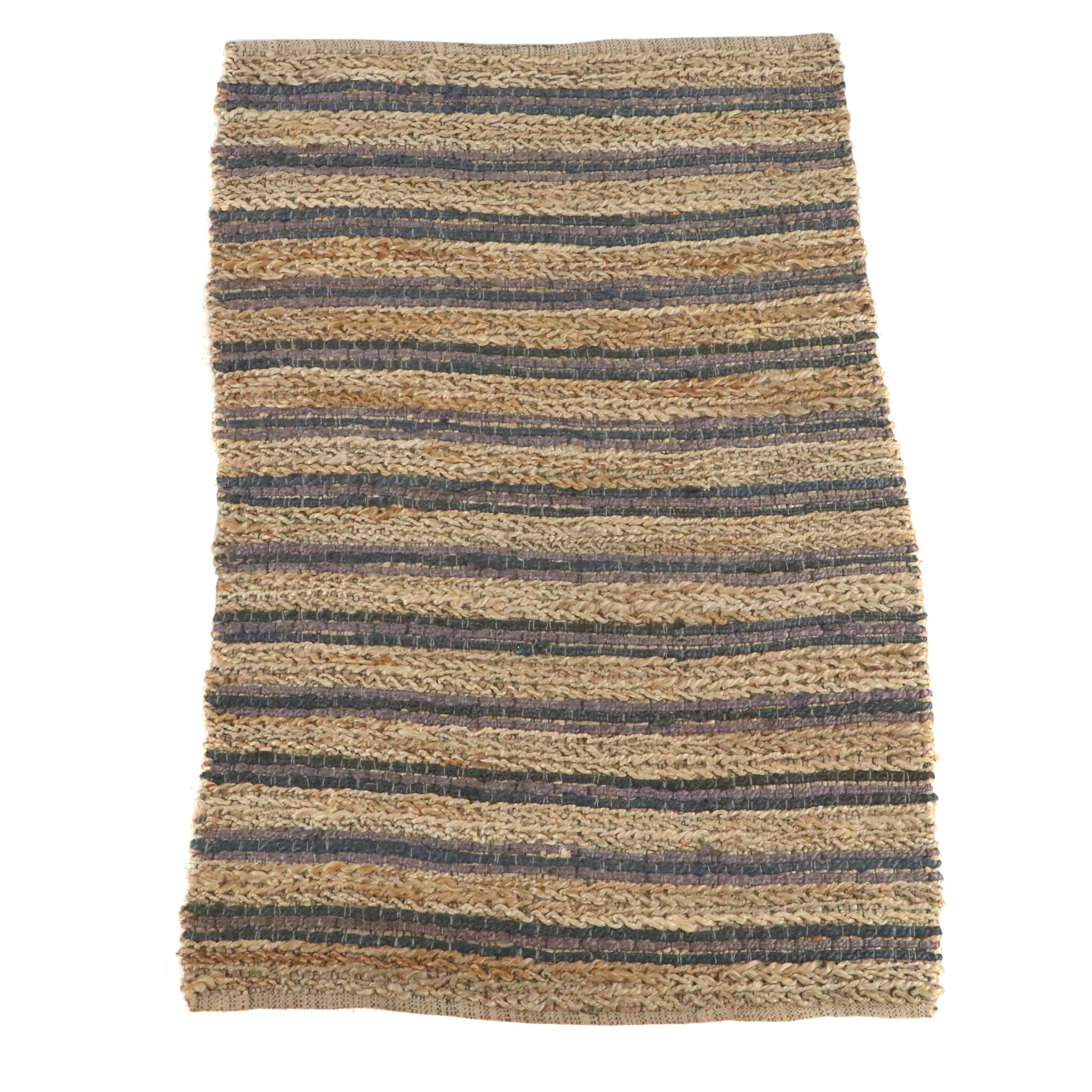 3'8 x 5'9 Handmade Braided Contemporary Jute Striped Area Rug