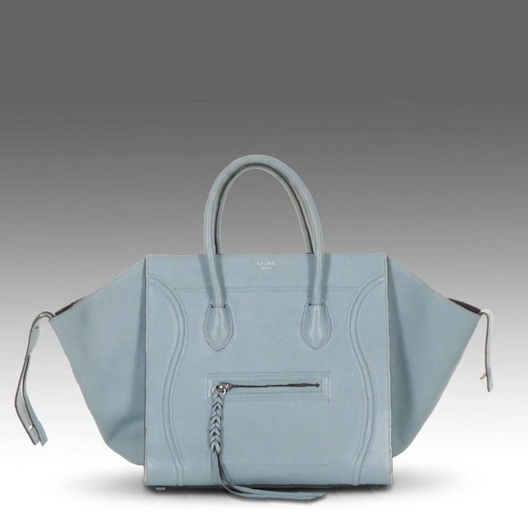 Céline Phantom Luggage Tote Bag in Blue Calfskin Leather
