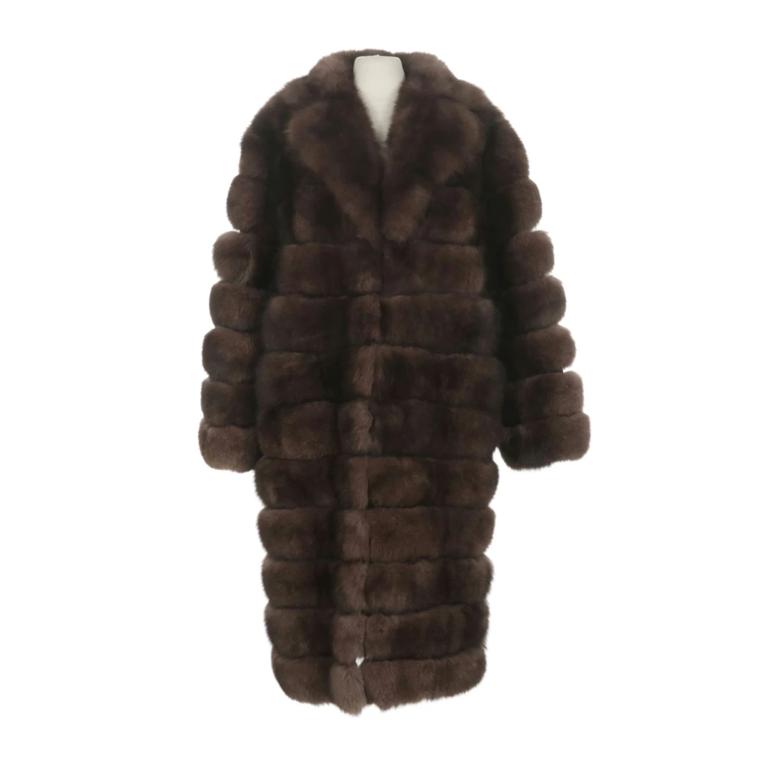 Sable Fur Striped Pelt Long Coat, Size XL