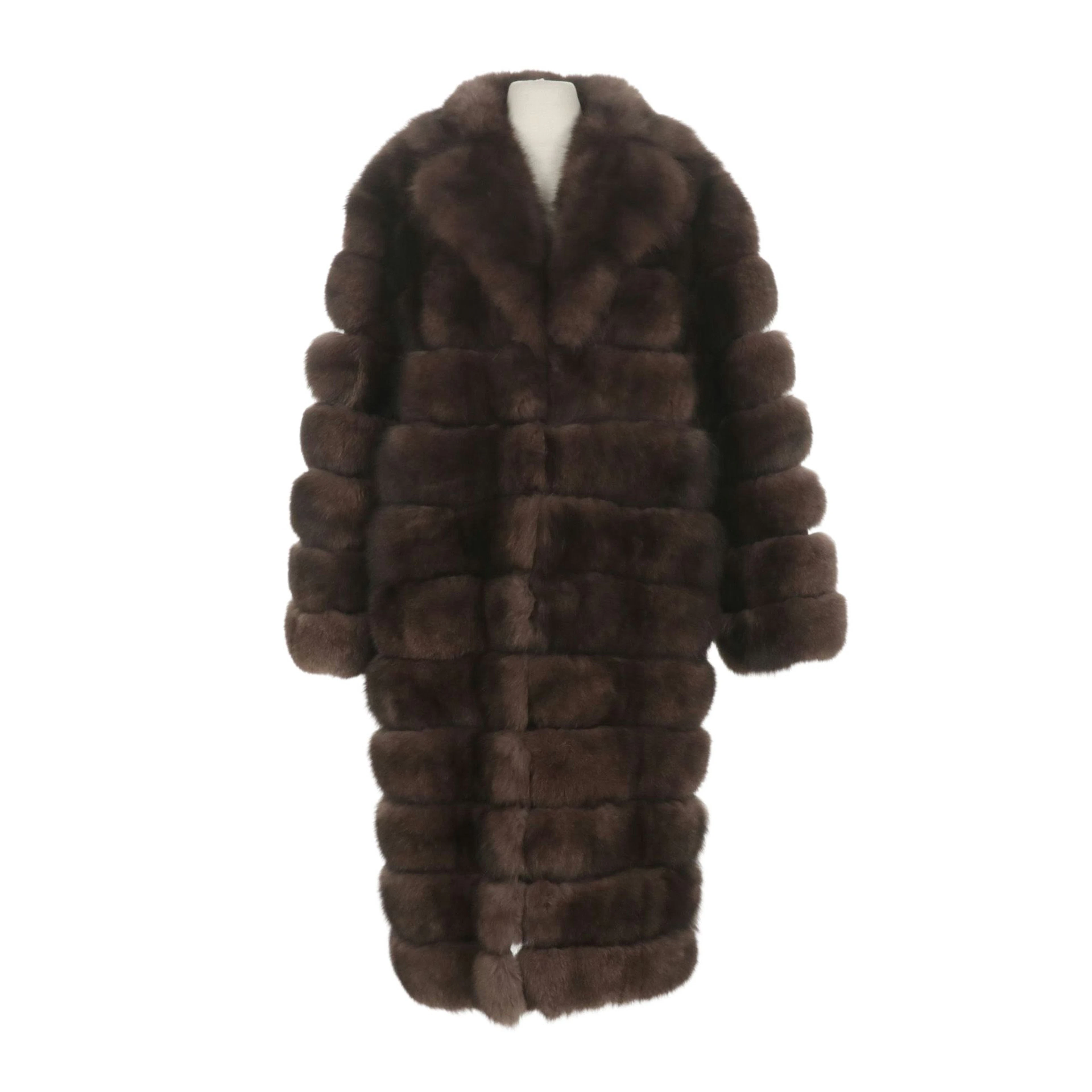 Sable Fur Striped Pelt Long Coat, Size XL