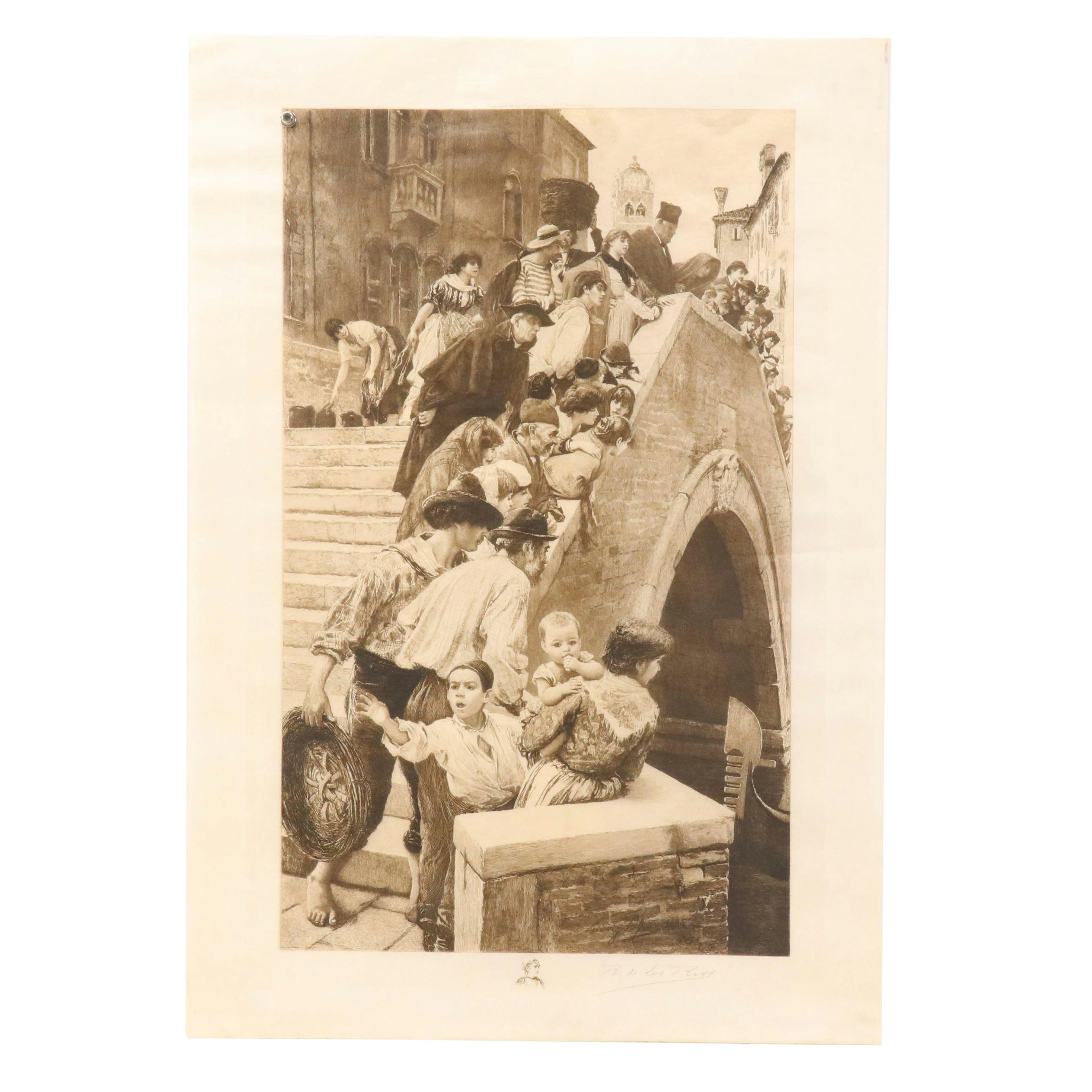 Ricardo de los Rios Etching After Ludwig Passini "Curiosity," 1889