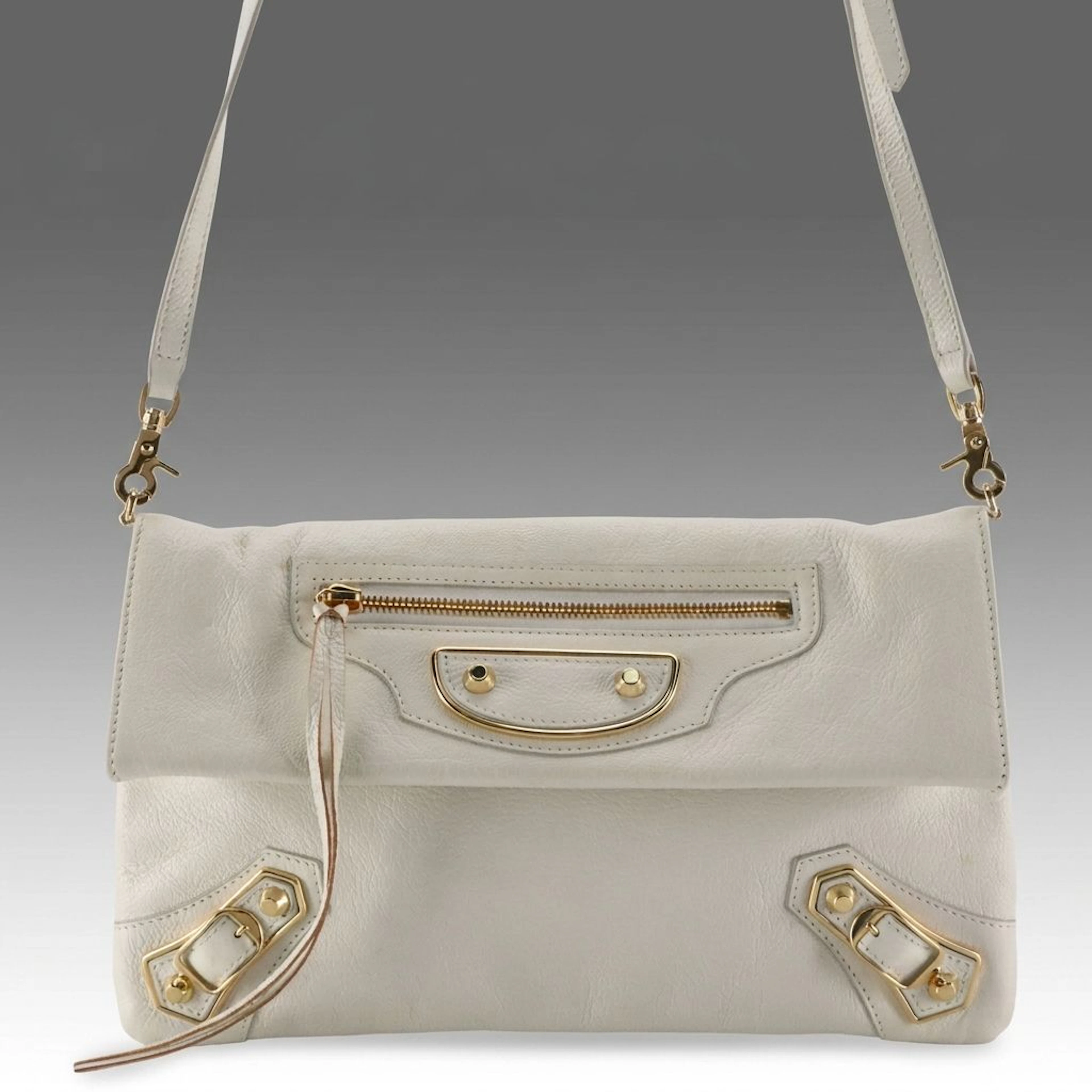 Balenciaga Classic Metallic Edge Envelope Strap Bag in White Chèvre Leather