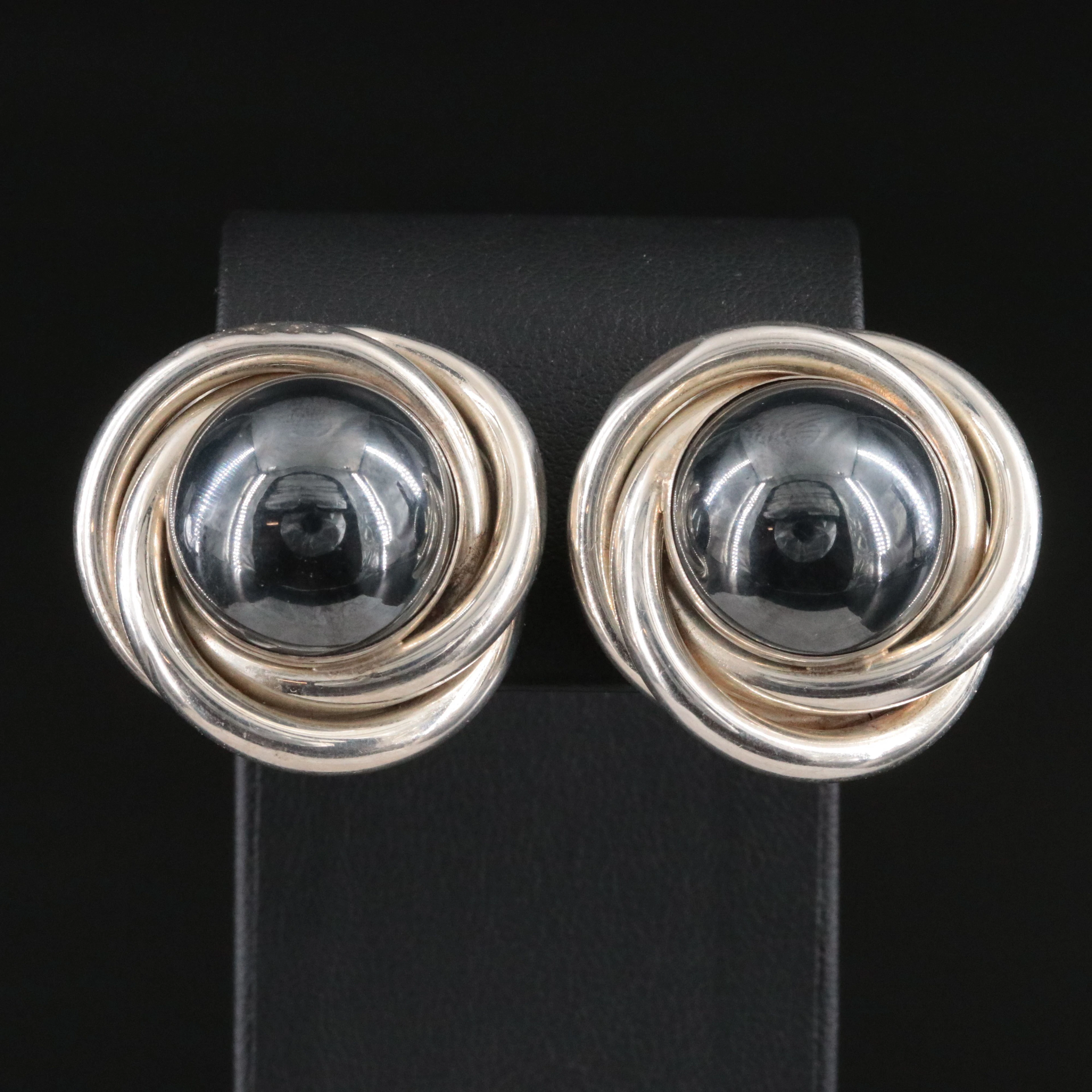 Peter Brams Design Sterling Faux Hematite Button Knot Earrings