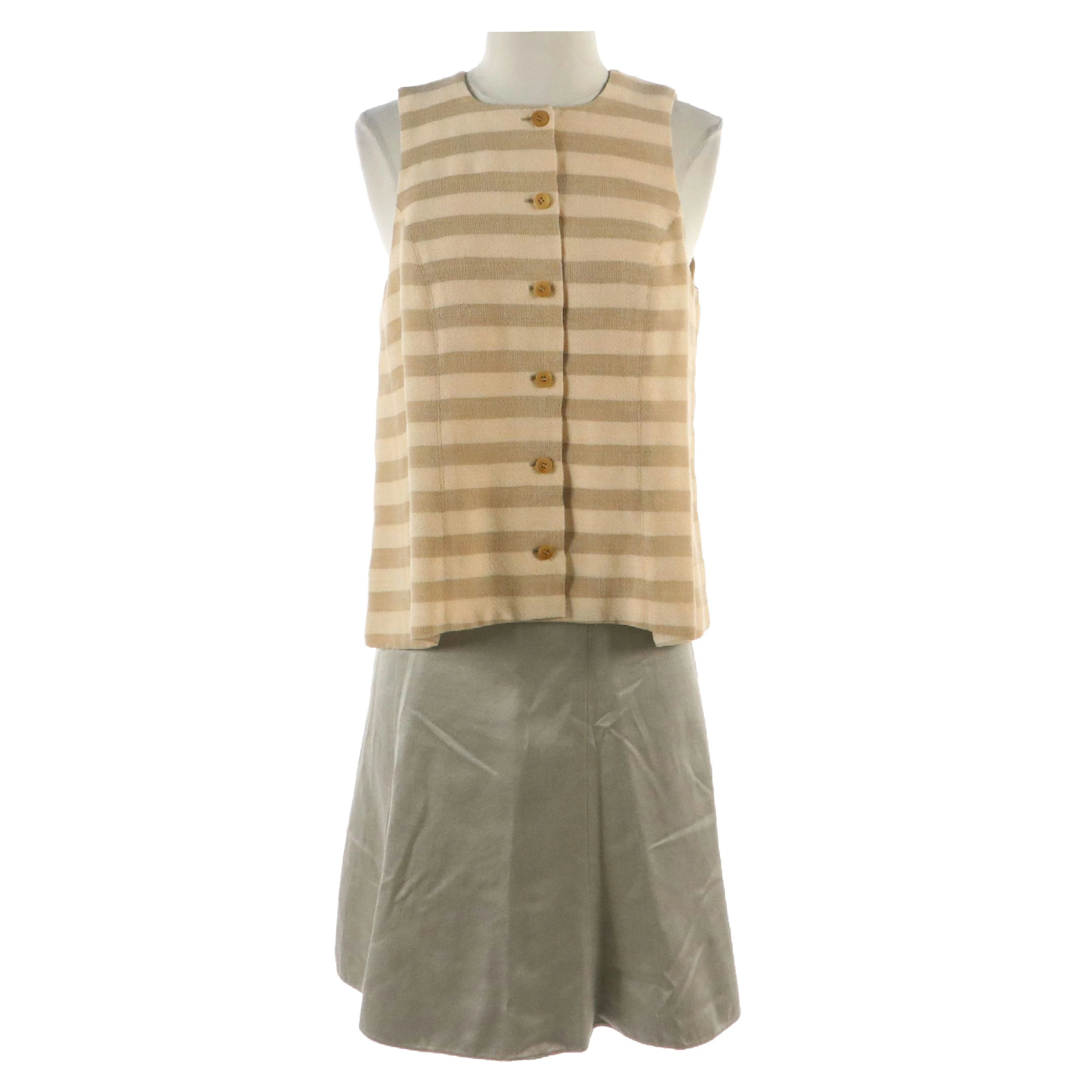 Giorgio Armani Silk Blend Skirt and Striped Wool Button Front Sleeveless Top