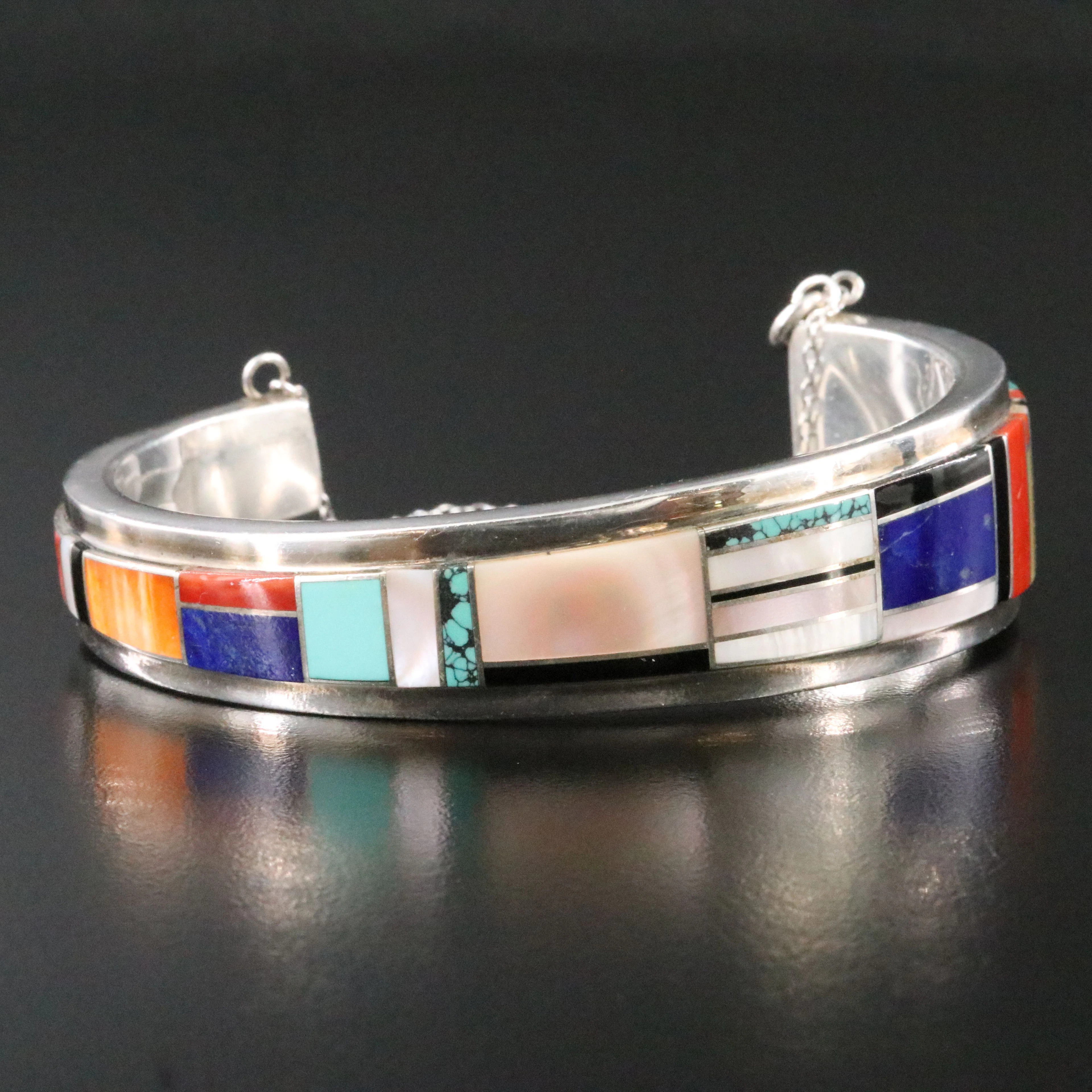Southwestern Sterling Gemstone Inlay Cuff