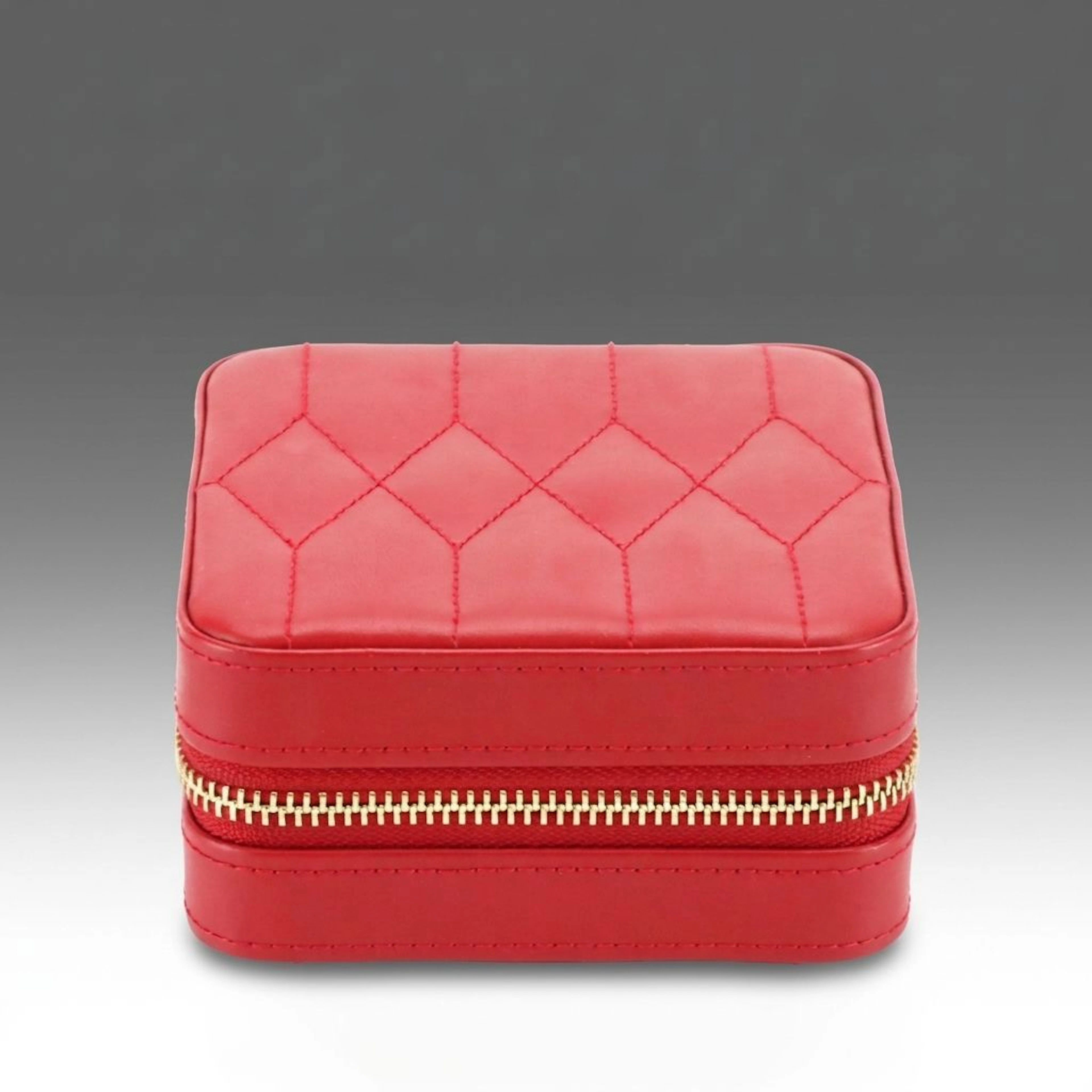 Wolf Red Quilted Leather Caroline Jewelry Travel Zip Case with Box