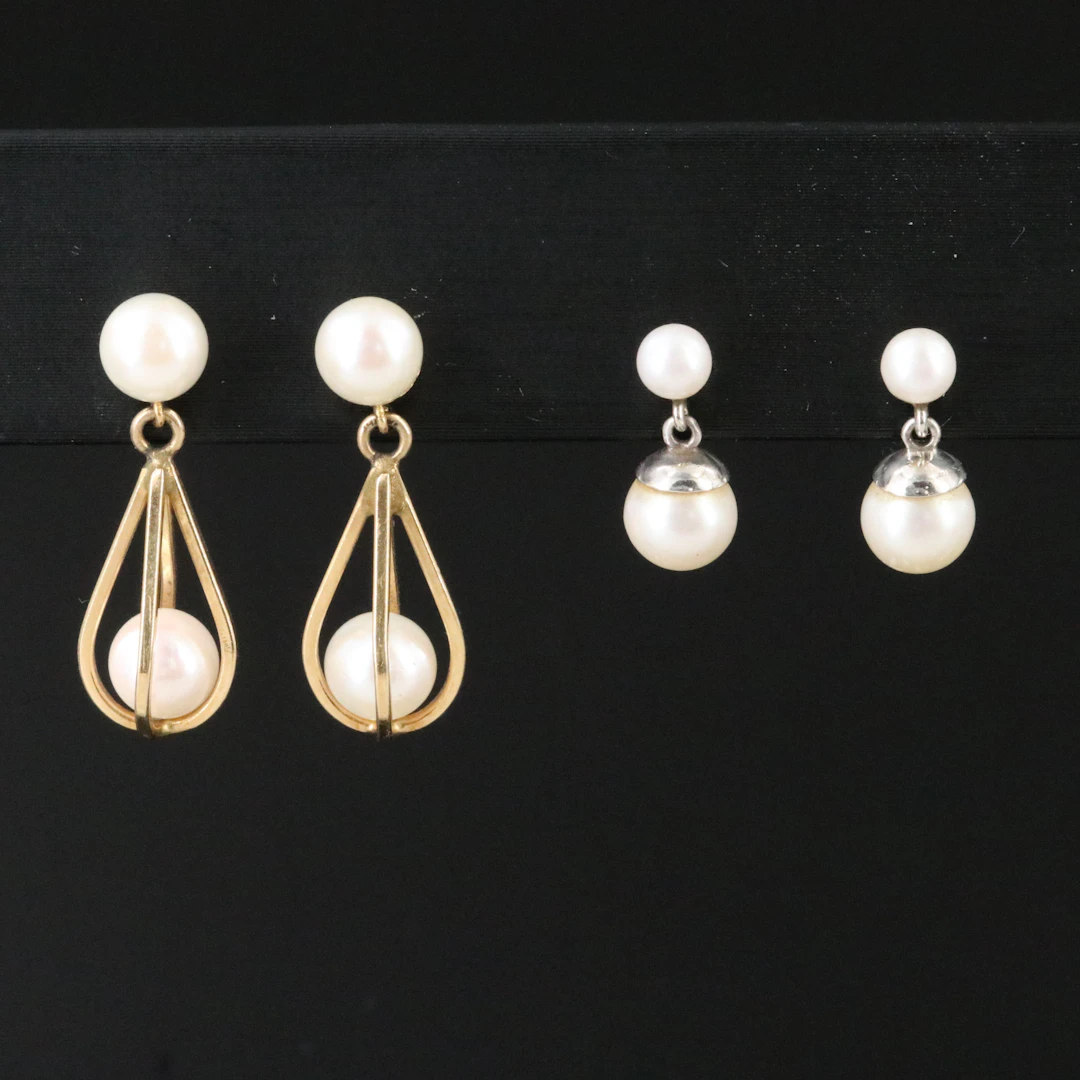 14K Pearl Dangle Earrings