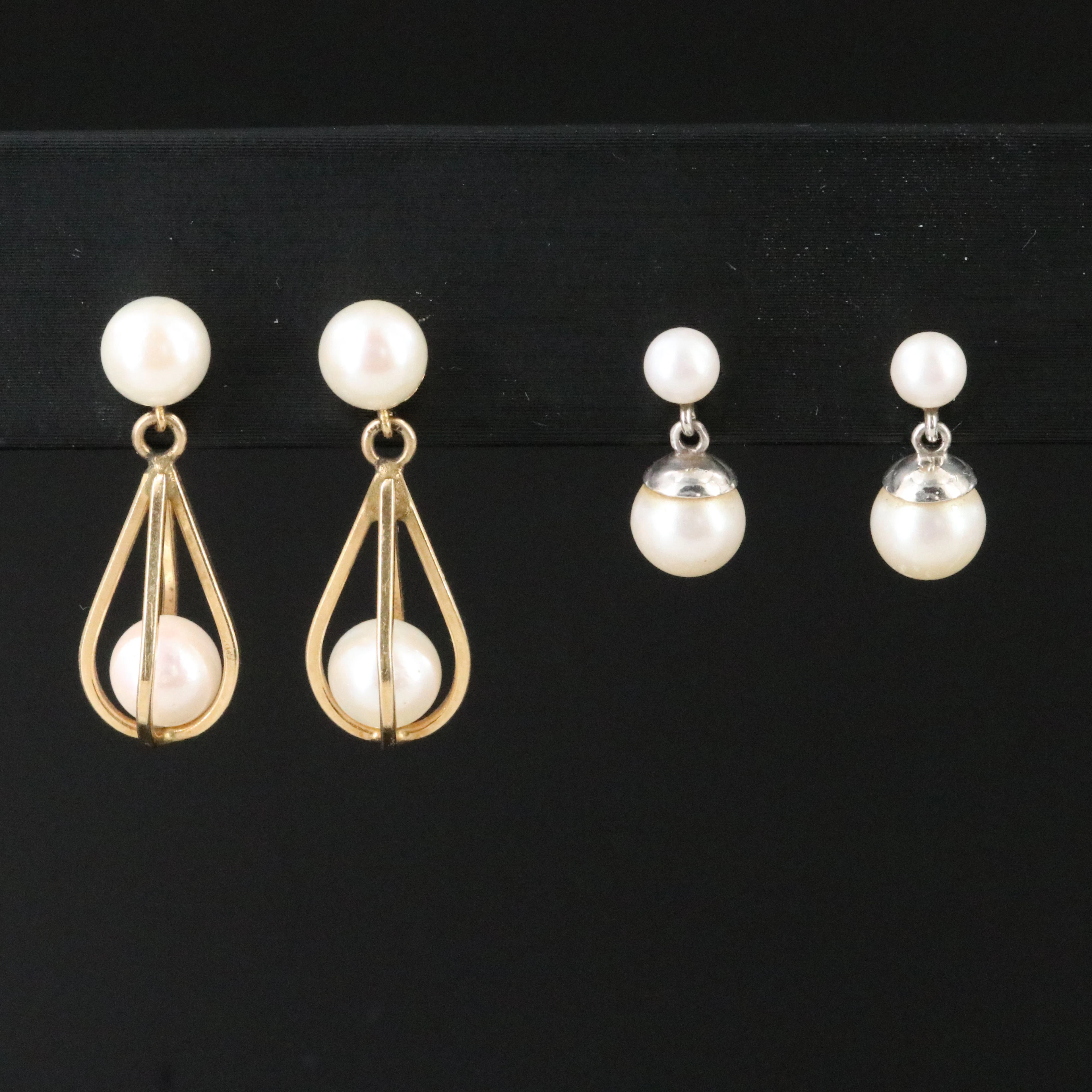 14K Pearl Dangle Earrings