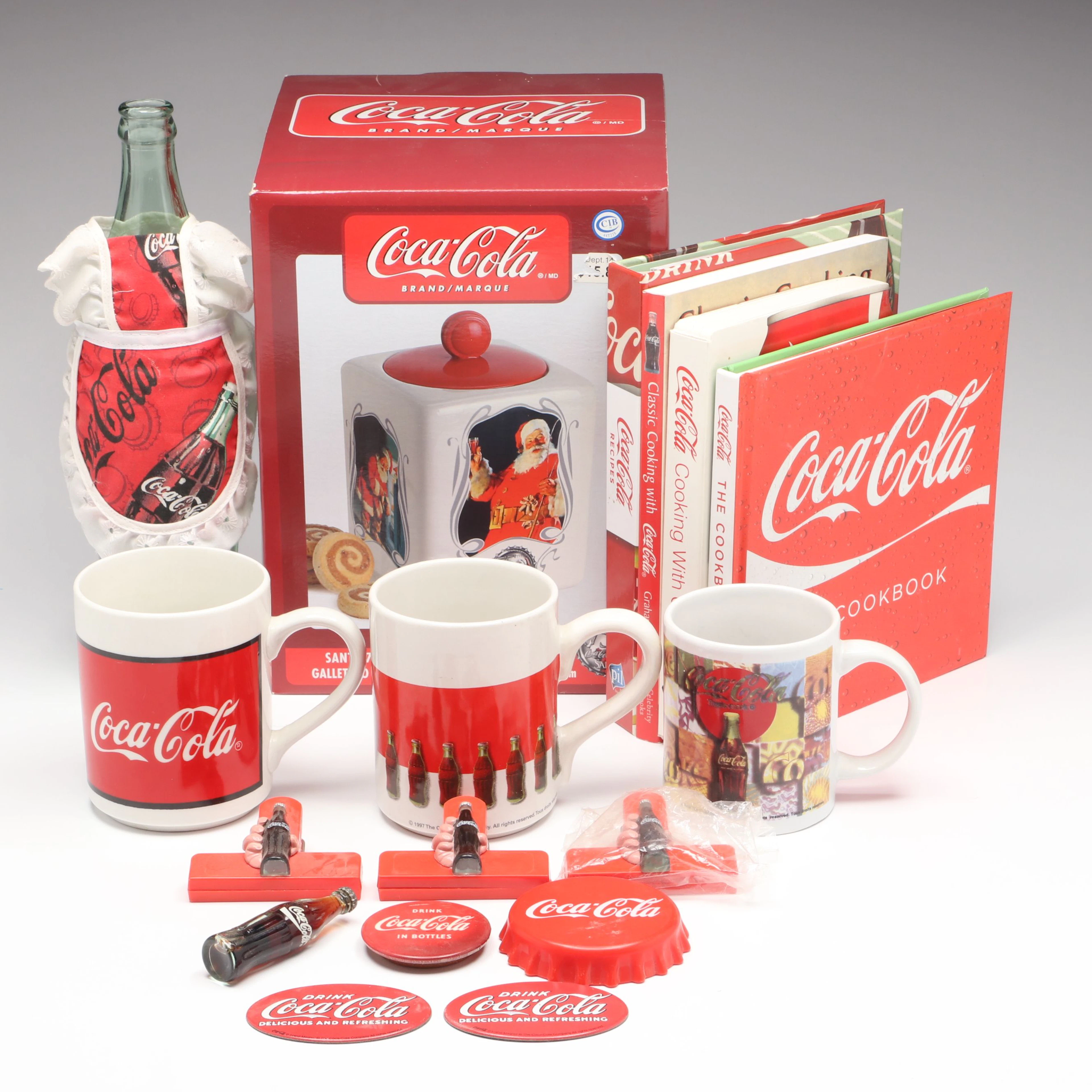 Coca-Cola Santa 75th Anniversary Cookie Jar with Vintage Cookbooks and More