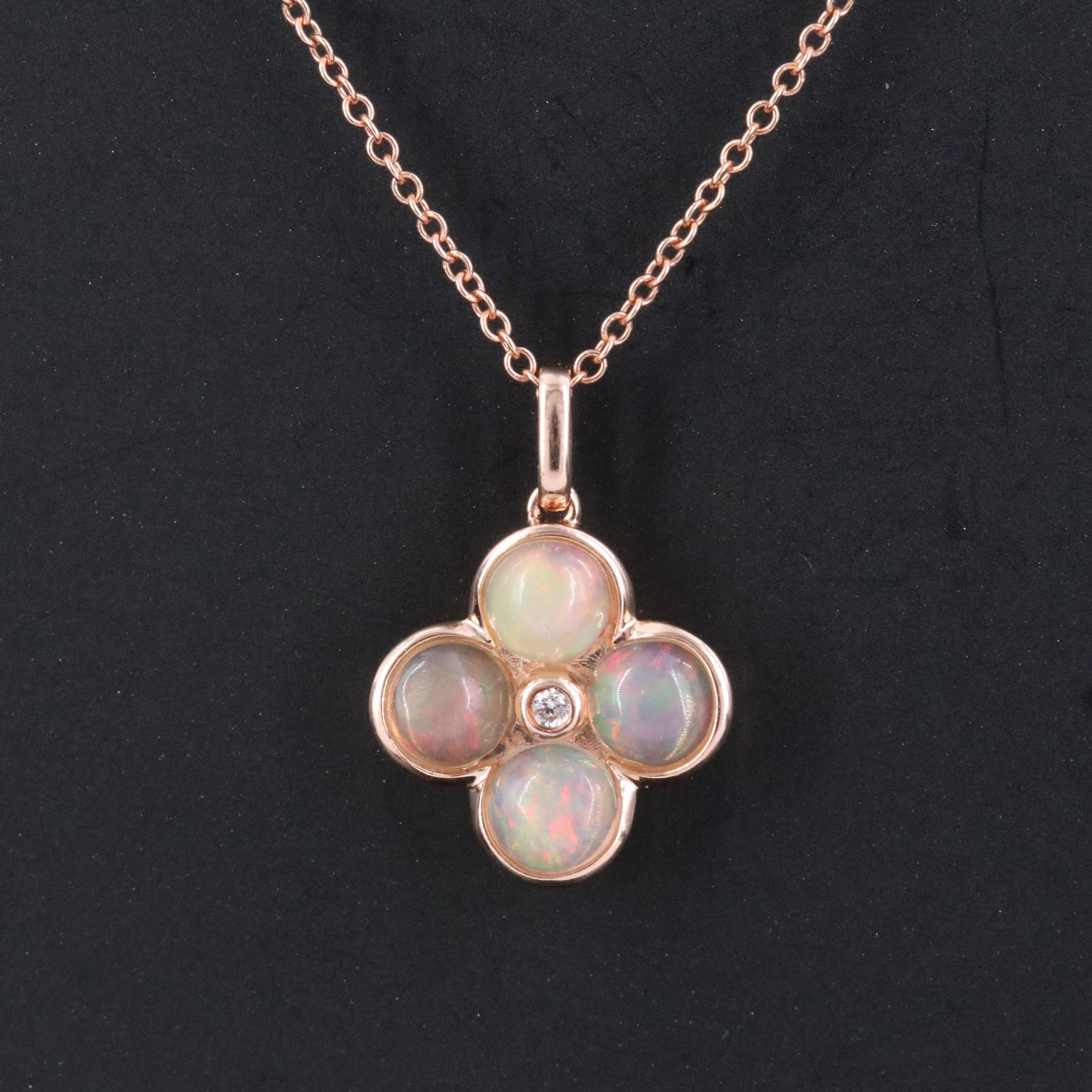 EFFY 14K Rose Gold Opal and Diamond Flower Pendant Necklace