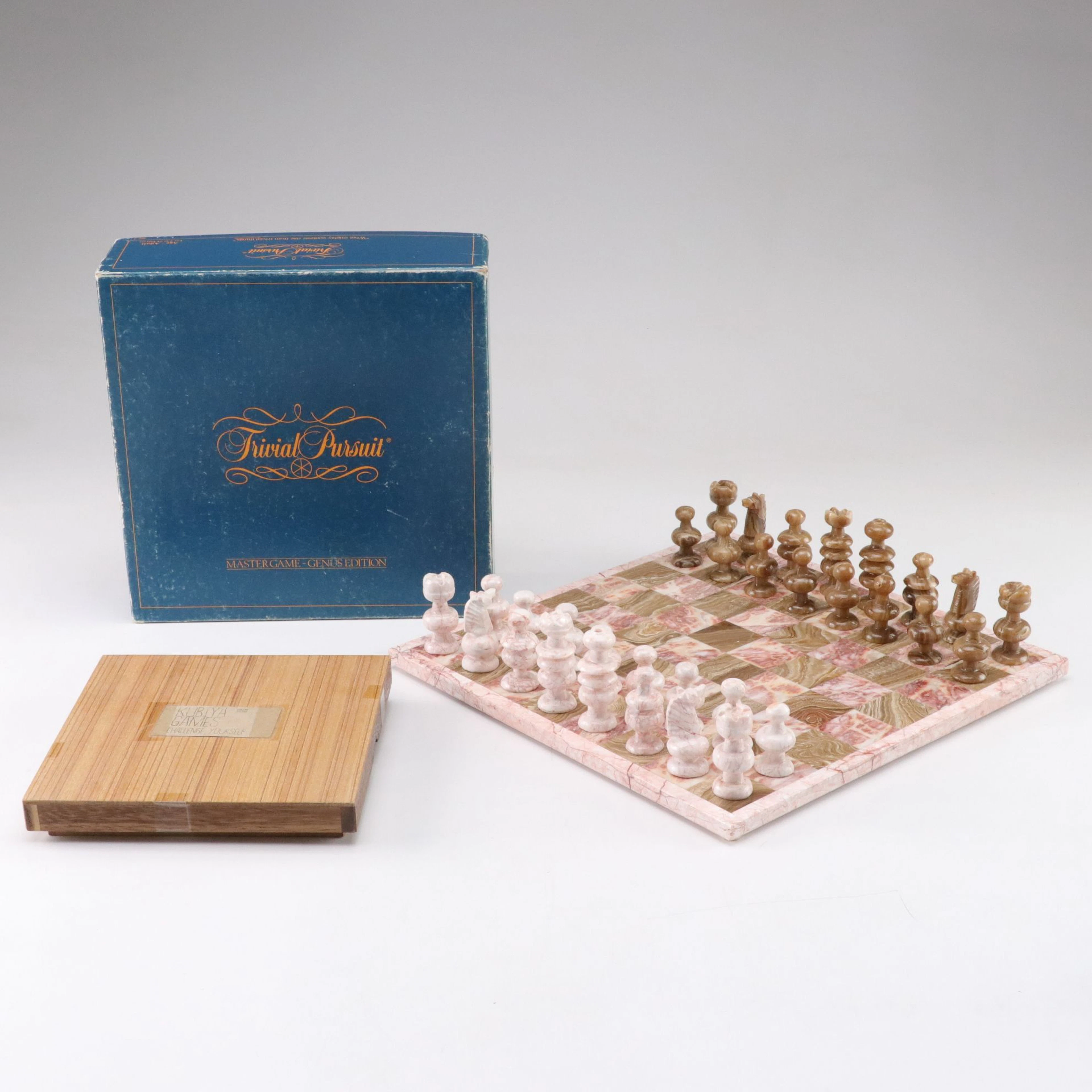 Pink Marble and Agate Chess Board with Other Games