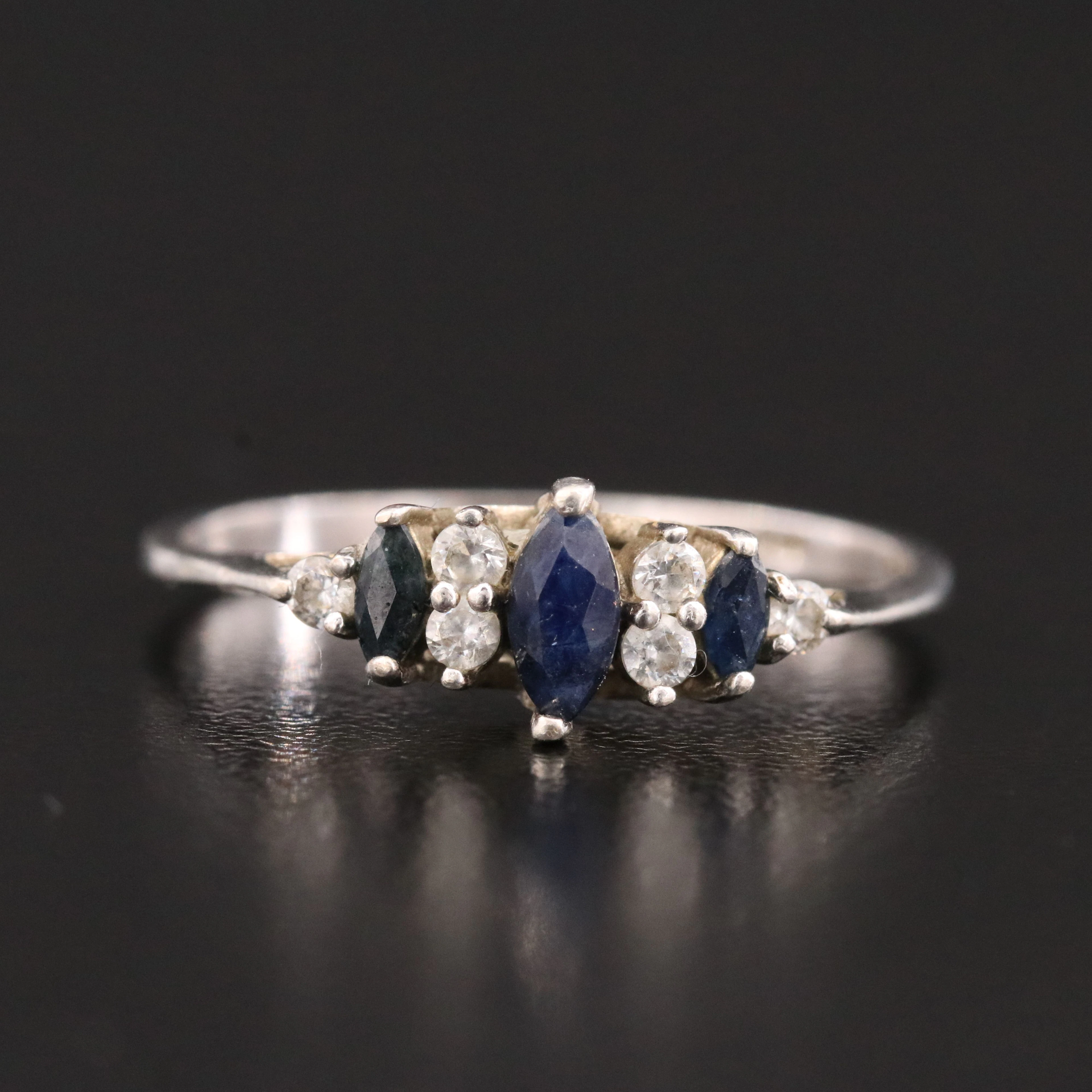Sterling Sapphire and Rhinestone Ring
