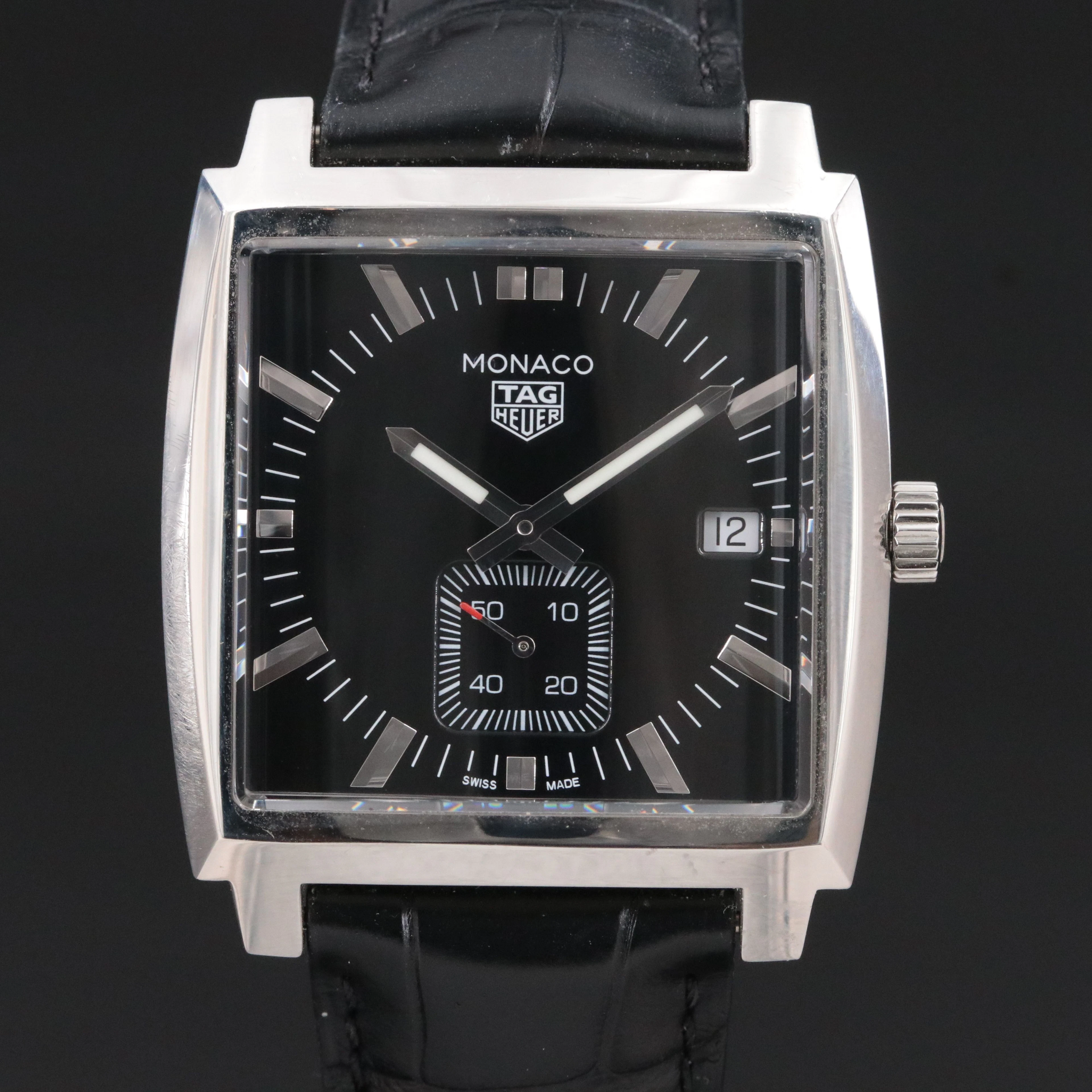 TAG Heuer Monaco Steel Black Dial Date Quartz Watch Ref. WAW131A