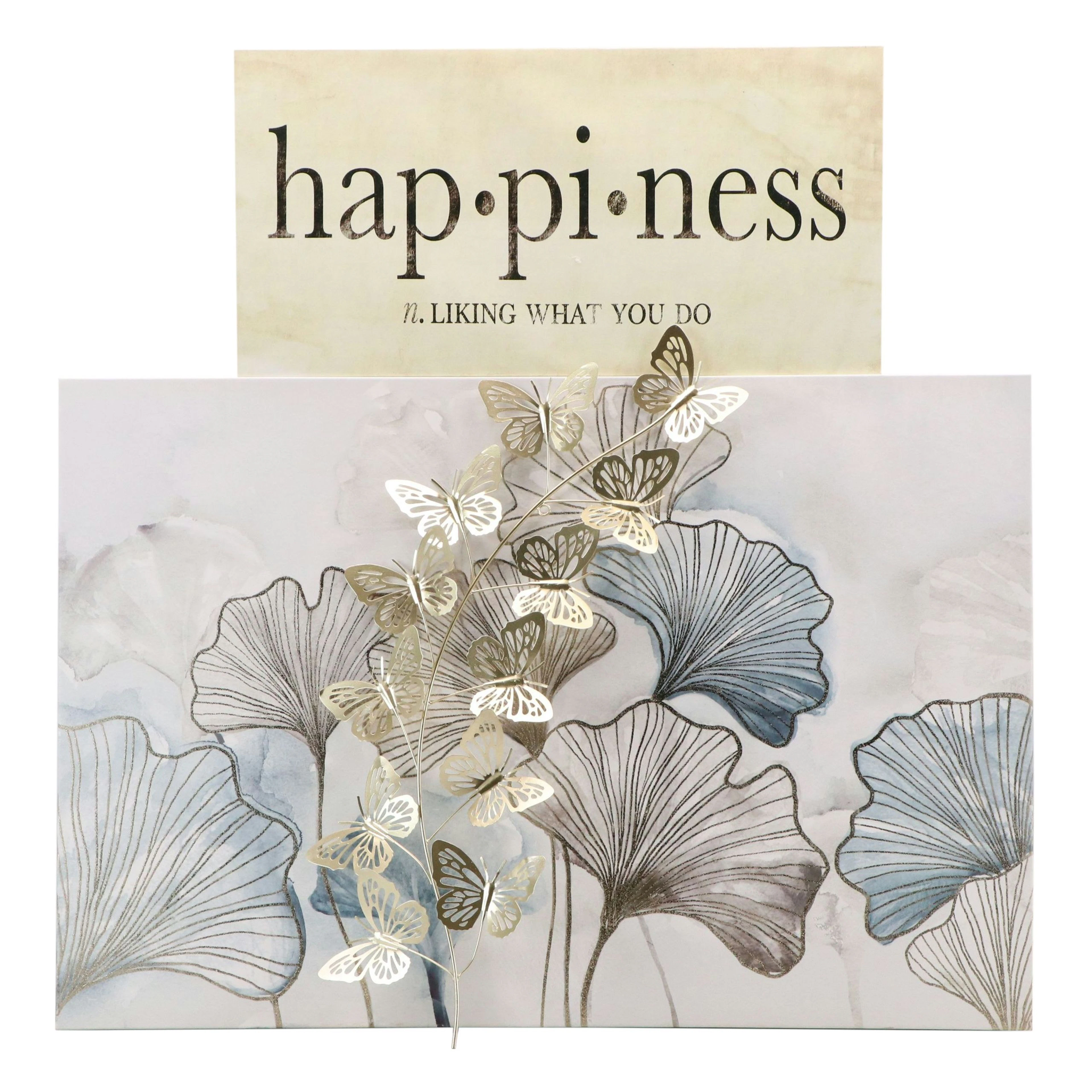 Metal Butterfly Swarm Wall Sculpture with Embellished Giclées on Canvas