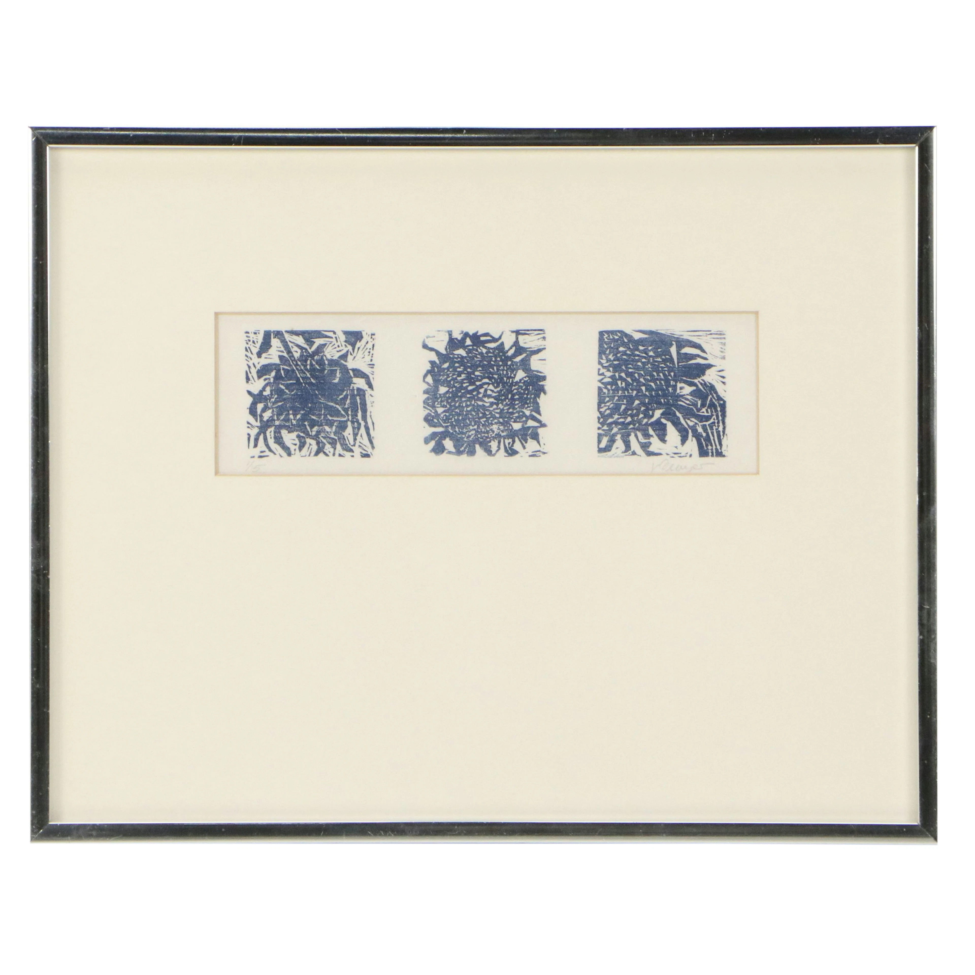 Vicky Dwyer Botanical Woodcut Print "Sunflowers," Late 20th Century
