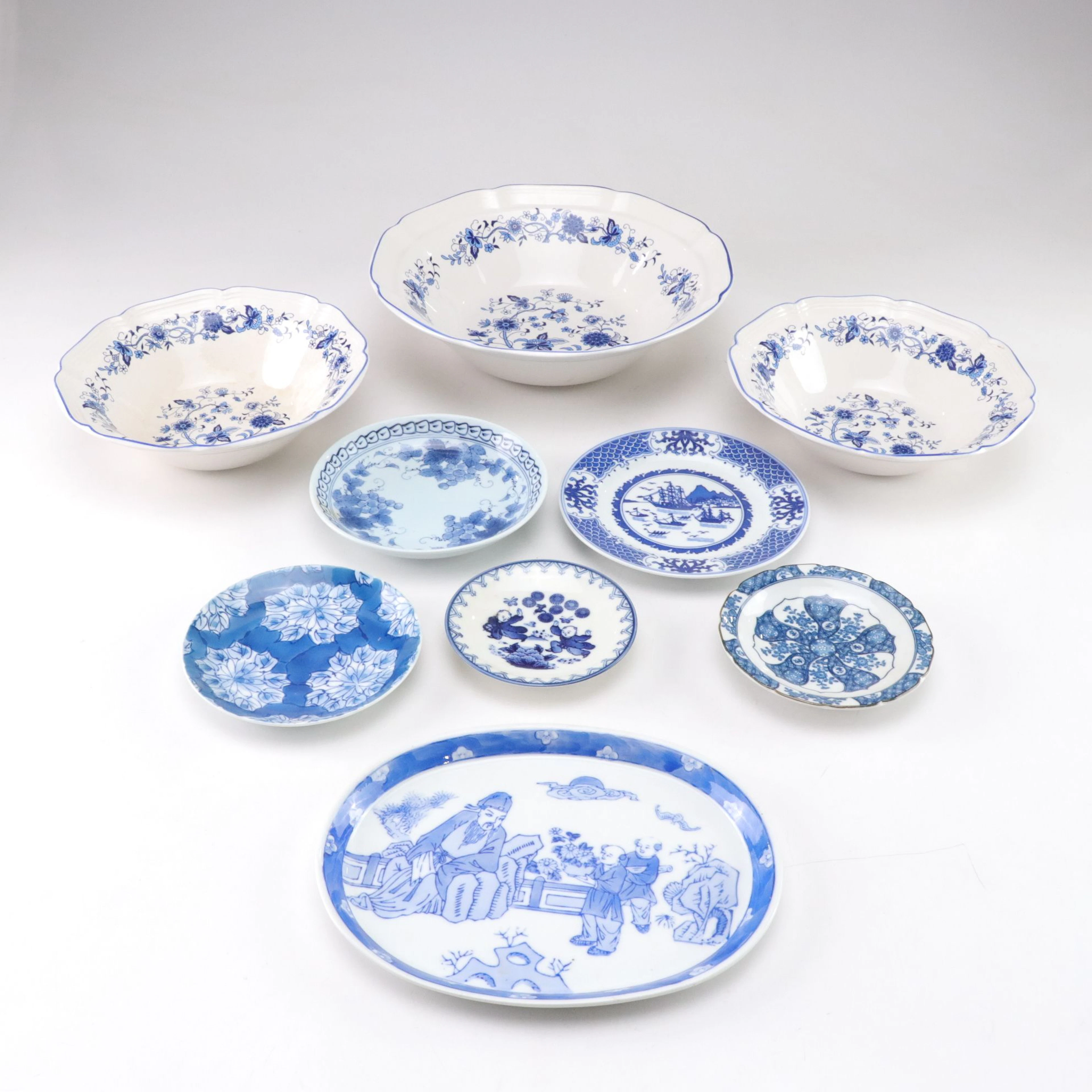 Chinese Hand-Painted Blue & White Platter with Hankook Korean Dinnerware & More