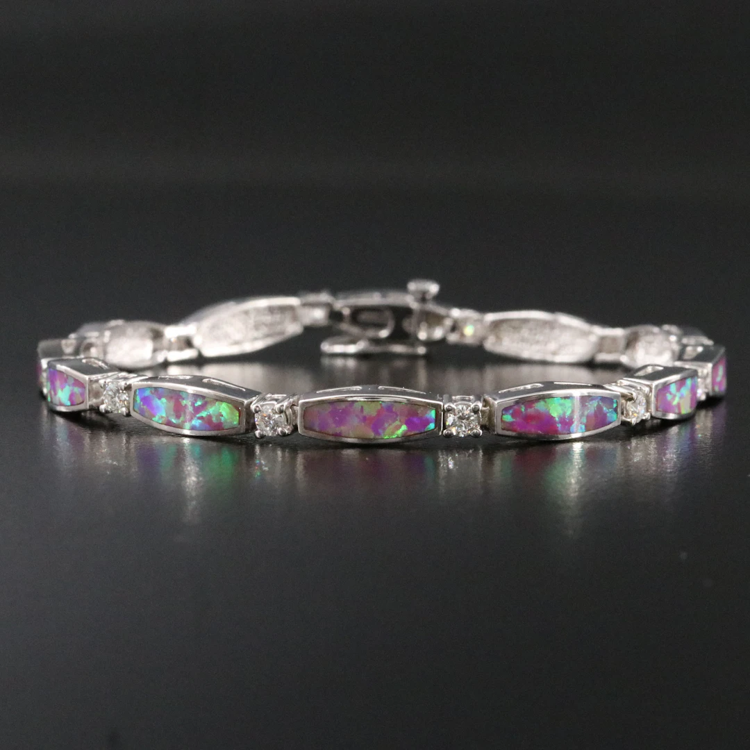 14K Opal Inlay and Diamond Bracelet