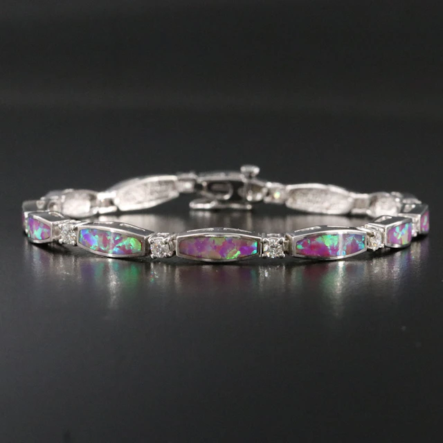 14K Opal Inlay and Diamond Bracelet