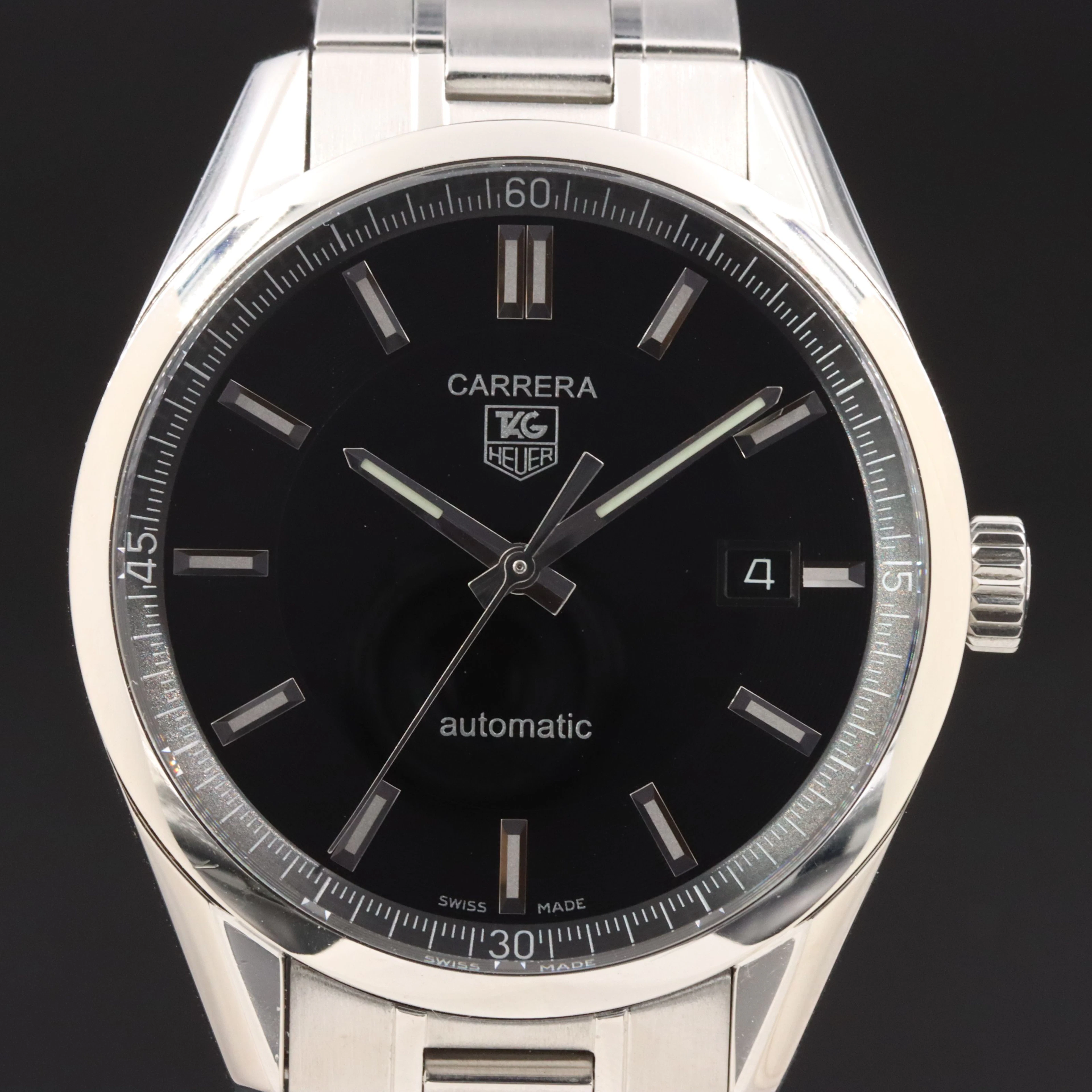 TAG Heuer Carrera Caliber 5 Black Steel Automatic Watch WV211B