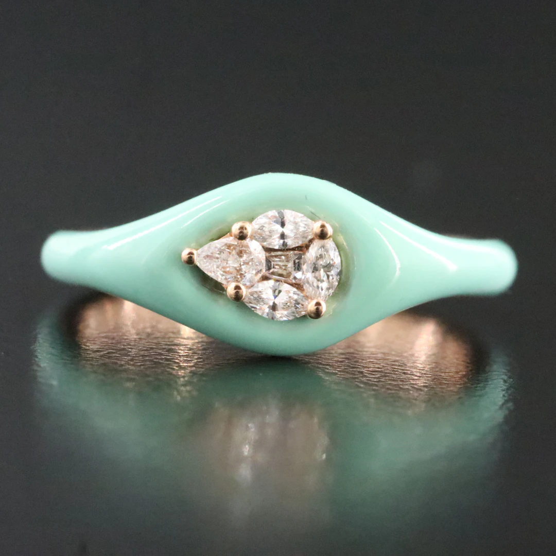 18K Rose Gold, Diamond and Enamel Ring
