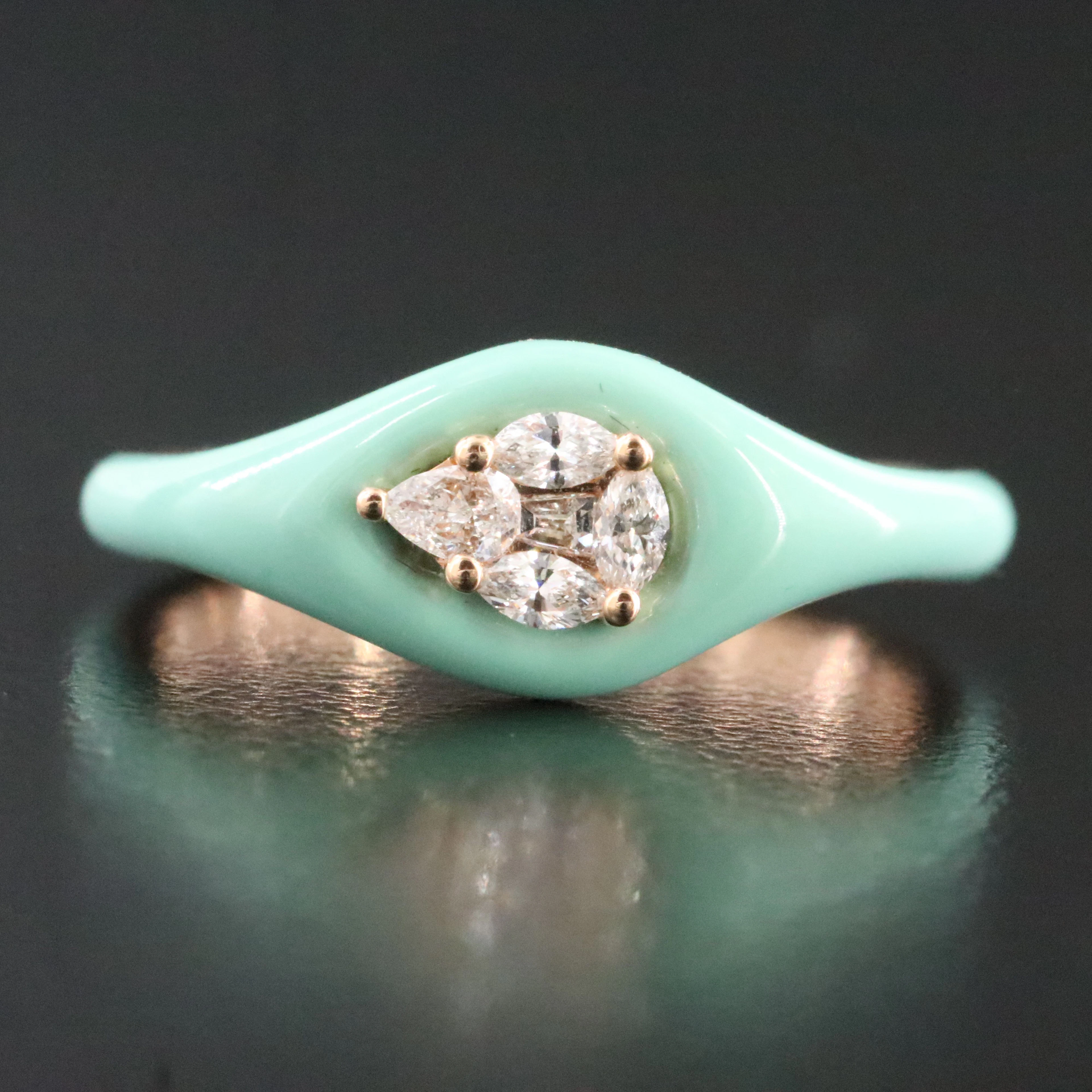 18K Rose Gold, Diamond and Enamel Ring