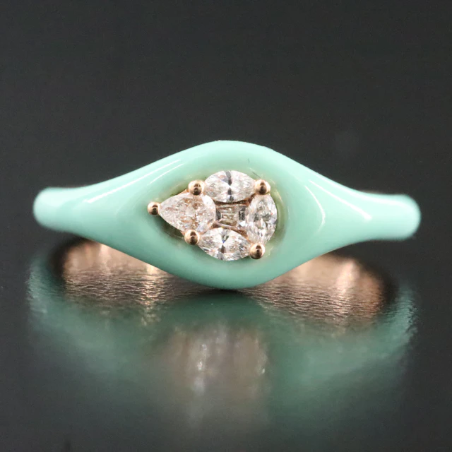 18K Rose Gold, Diamond and Enamel Ring