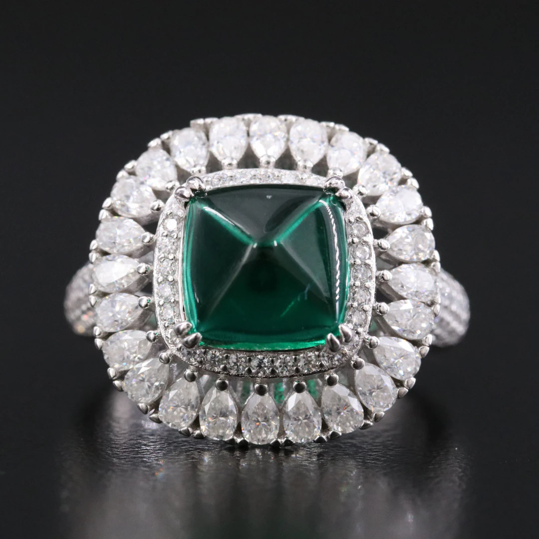 Sterling Emerald and Moissanite Ring