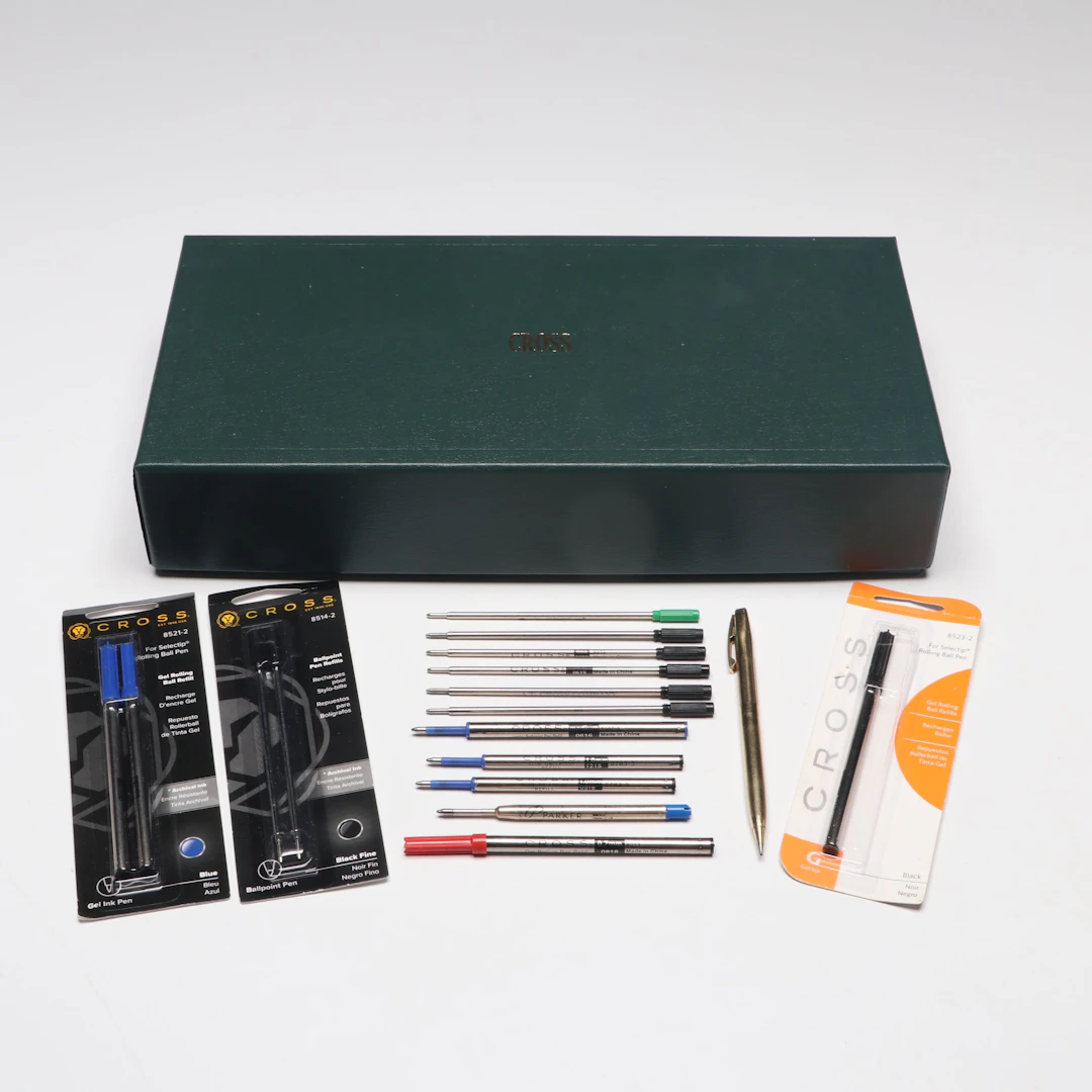 Cross 10K Gold Pen and Pencil with Pen Holder, Ink Refills and Other Pen