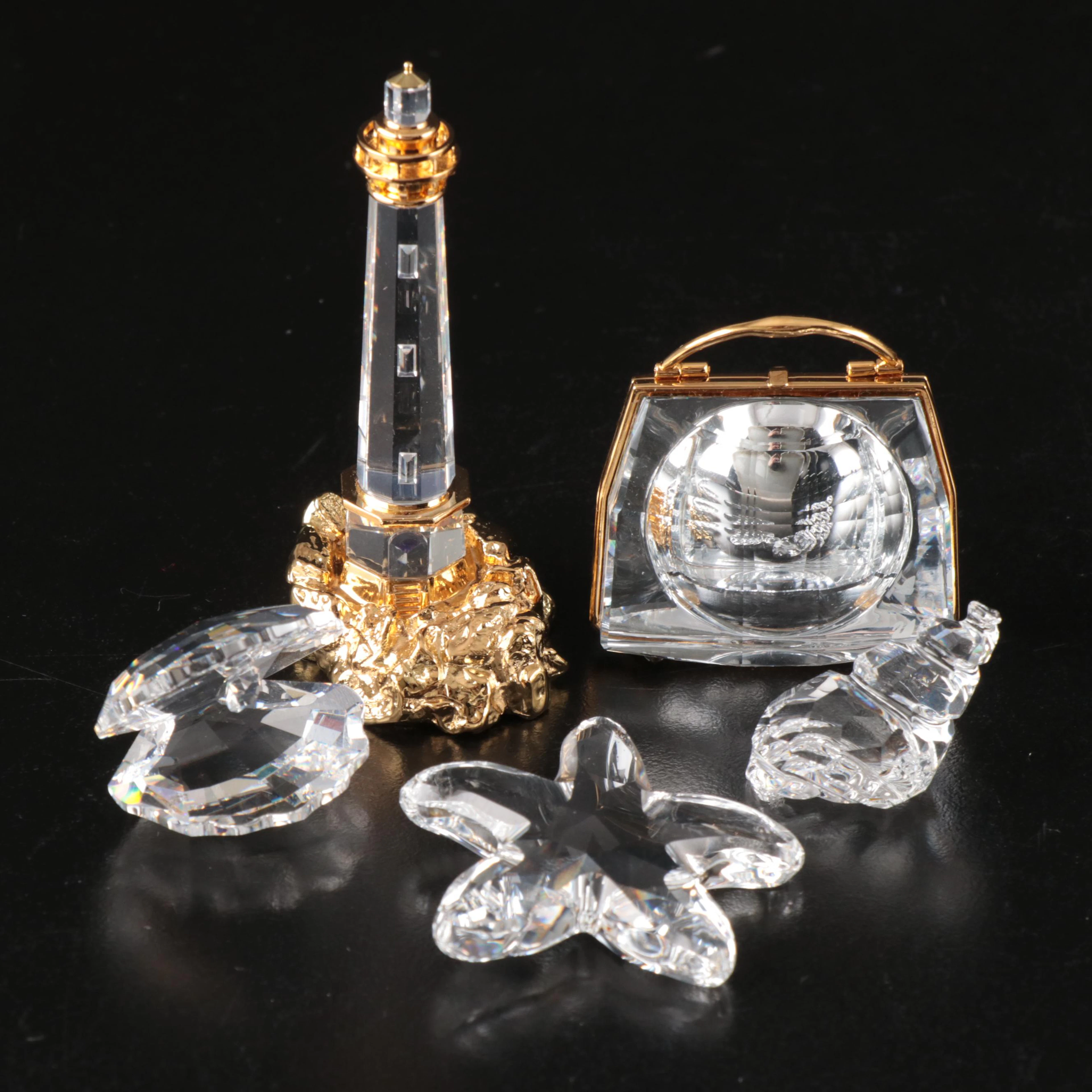 Swarovski Handbag Clock and Other Nautical Crystal Figurines