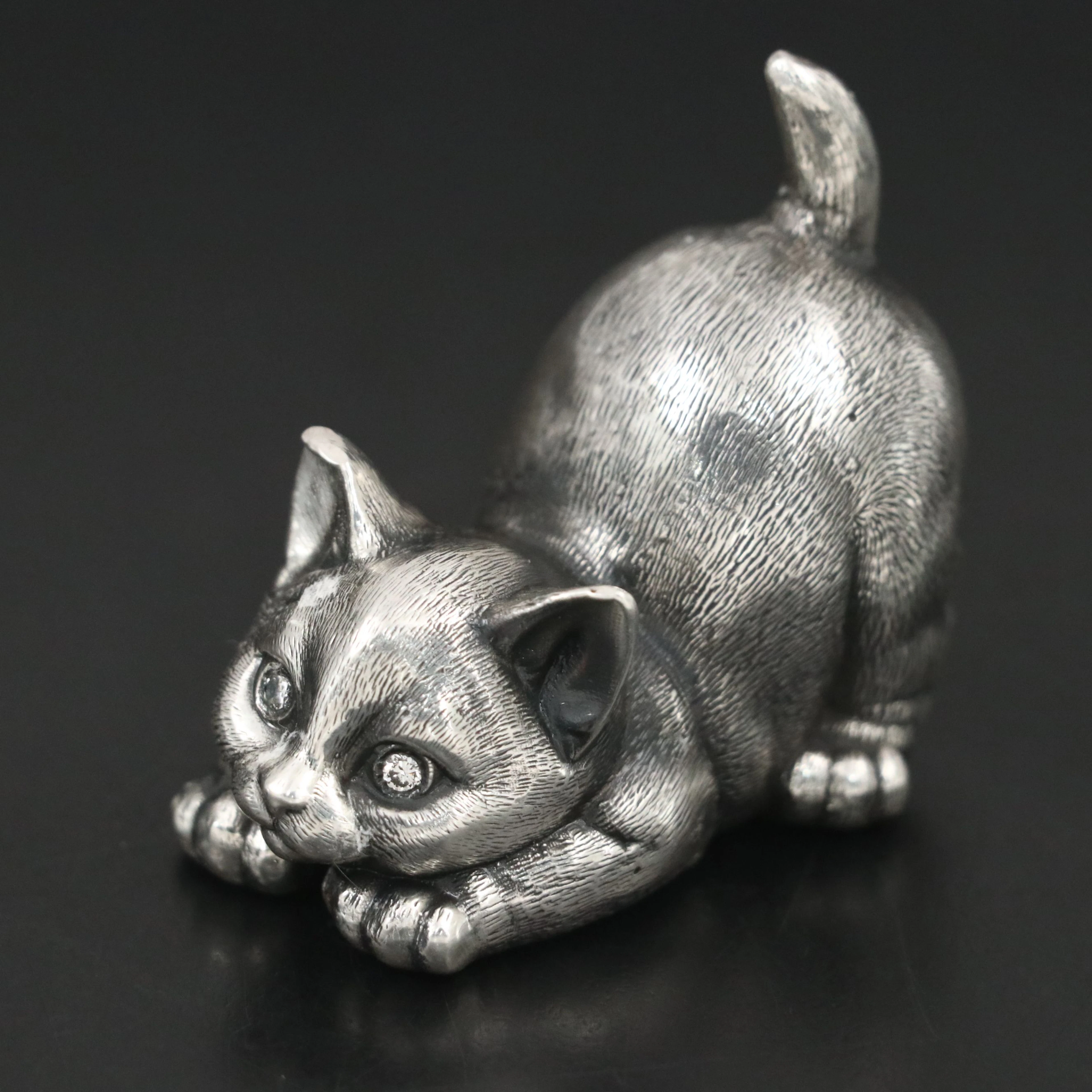 Russian 875 Silver Kitten with Diamond Eyes