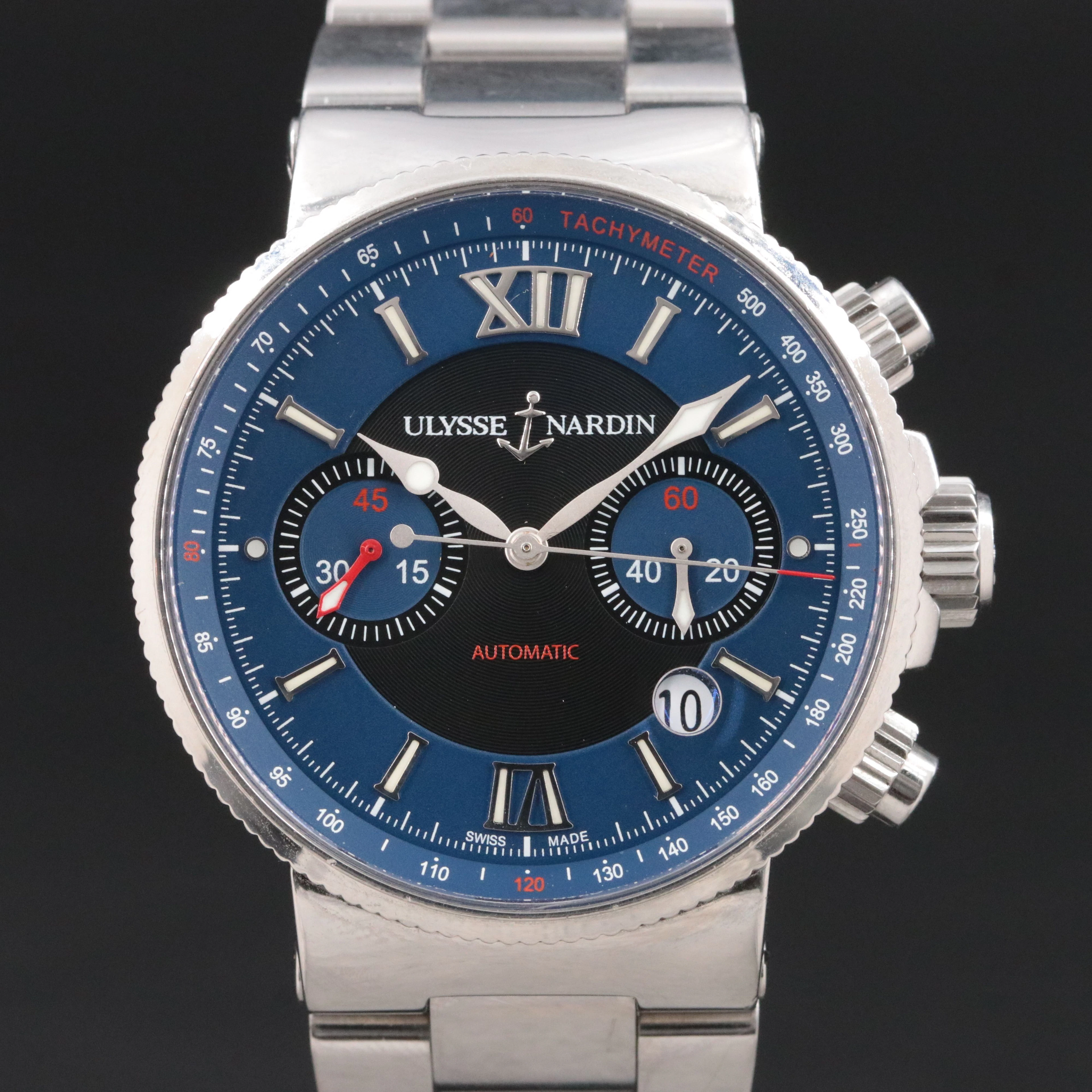 Ulysse Nardin Marine Chronograph Date Steel Automatic Model 353-66-7/323 Watch