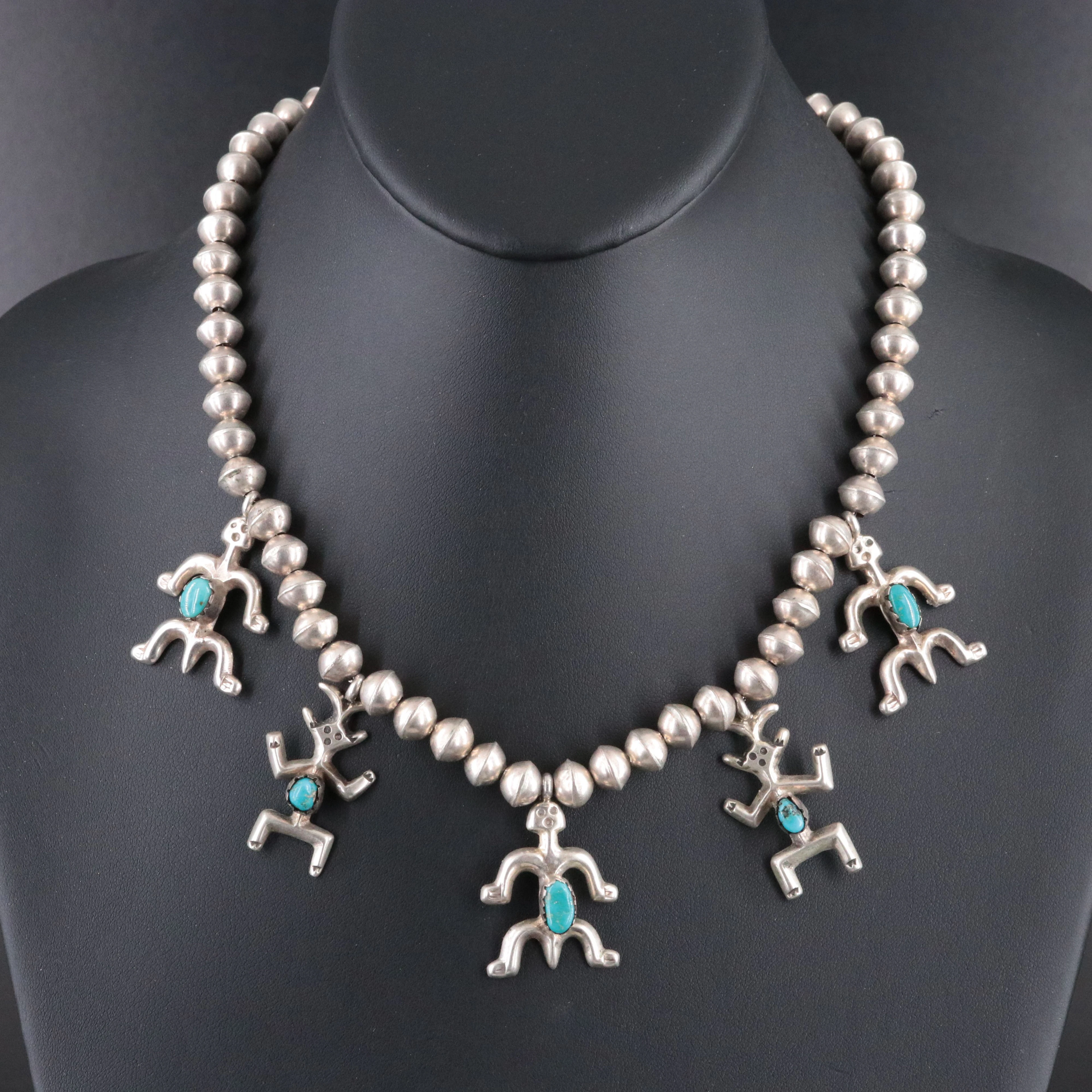 Carolyn & Wilson Begay Navajo Diné Sterling Tutquoise Figural Necklace
