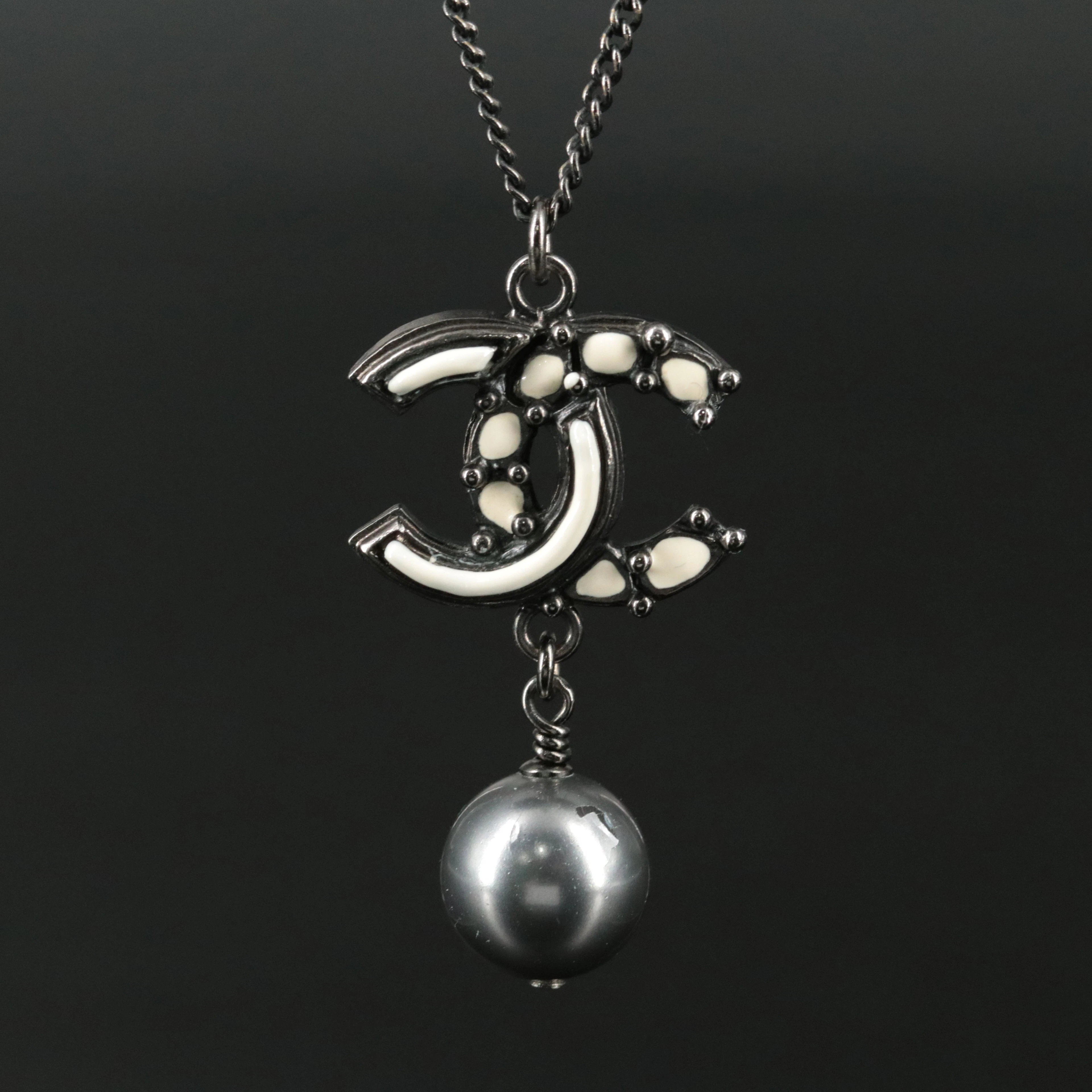 Chanel Coco Mark and Faux Pearl Pendant Necklace