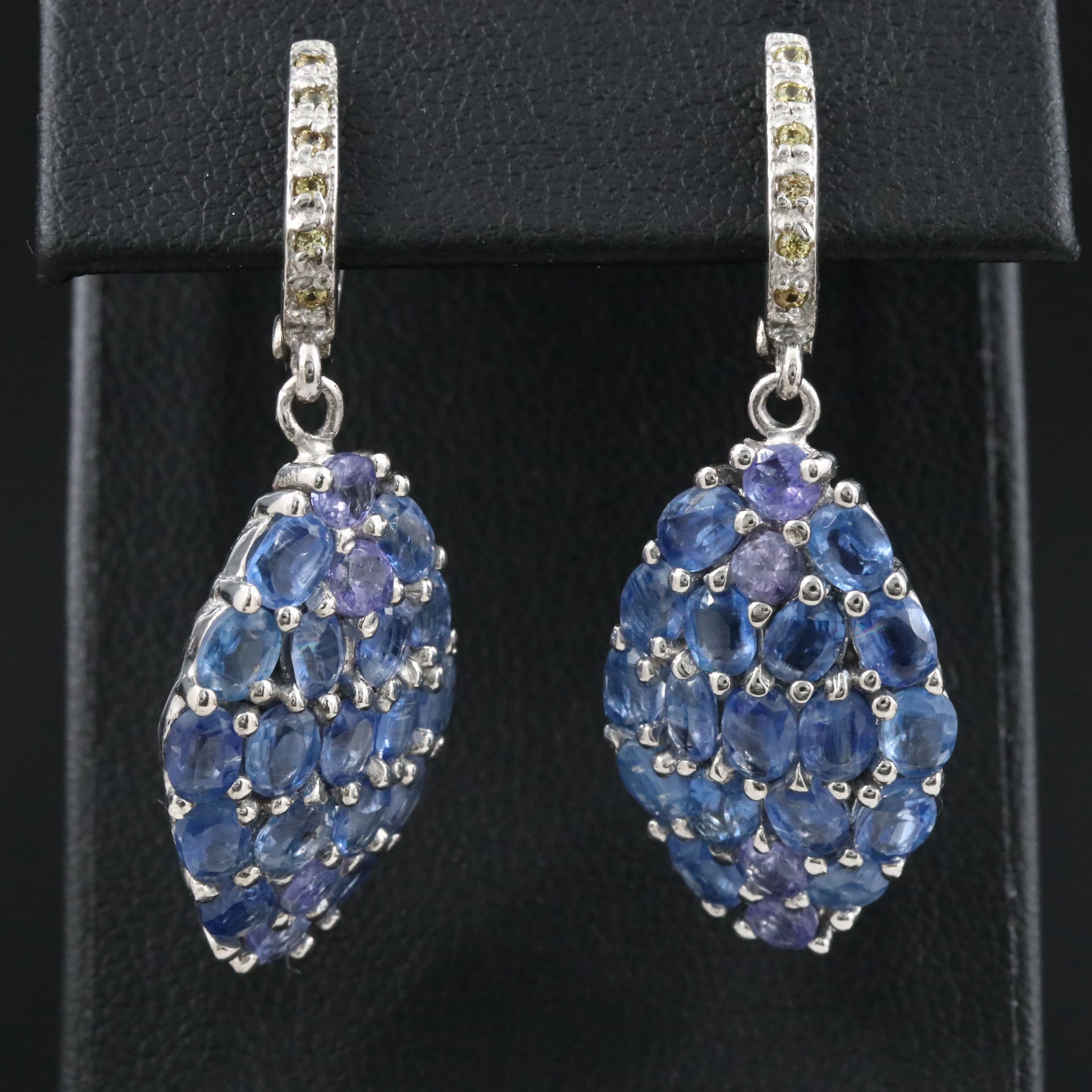 Sterling Earrings with Kyanite, Tanzanite, and Yellow Sapphire