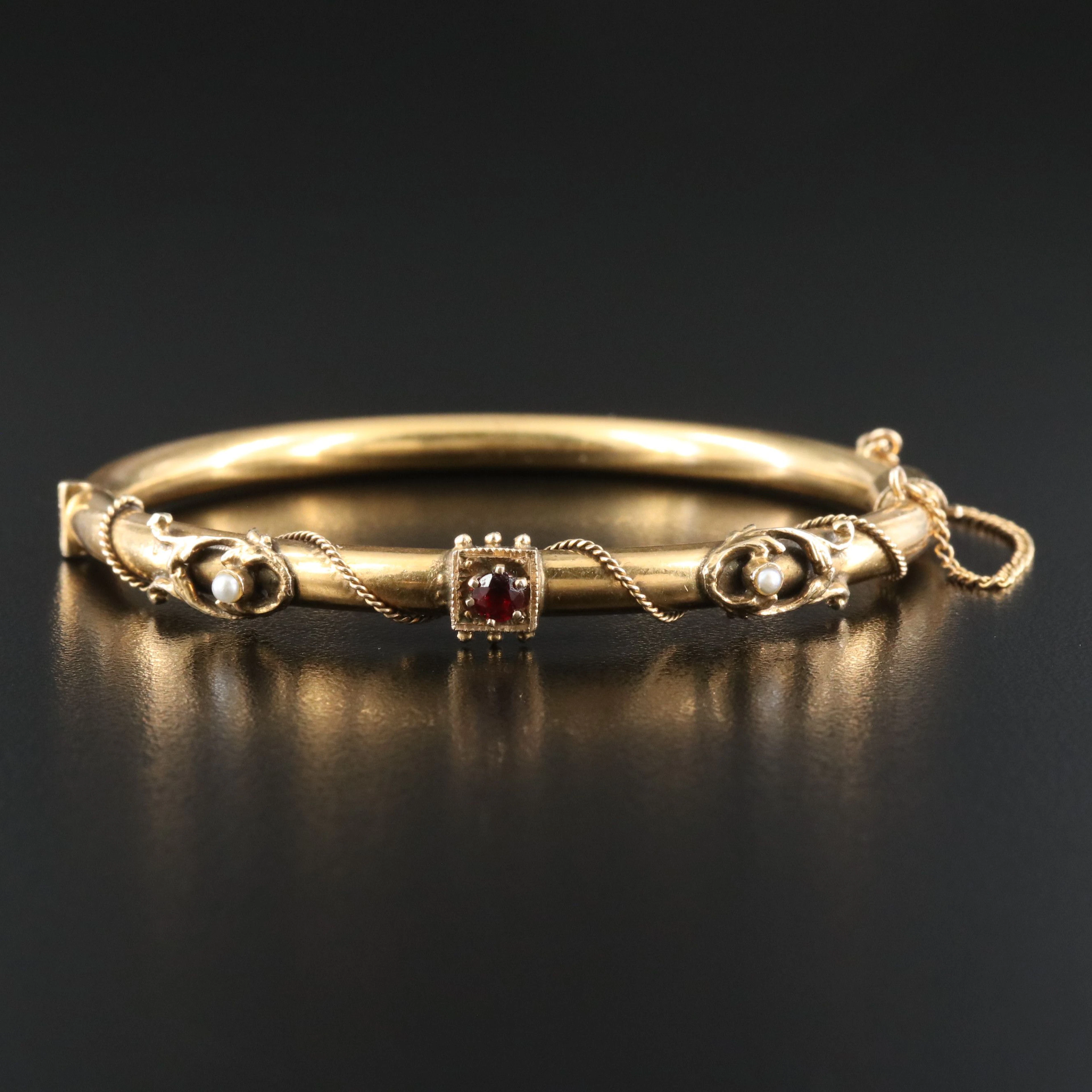 Antique 14K Garnet and Seed Pearl Bracelet