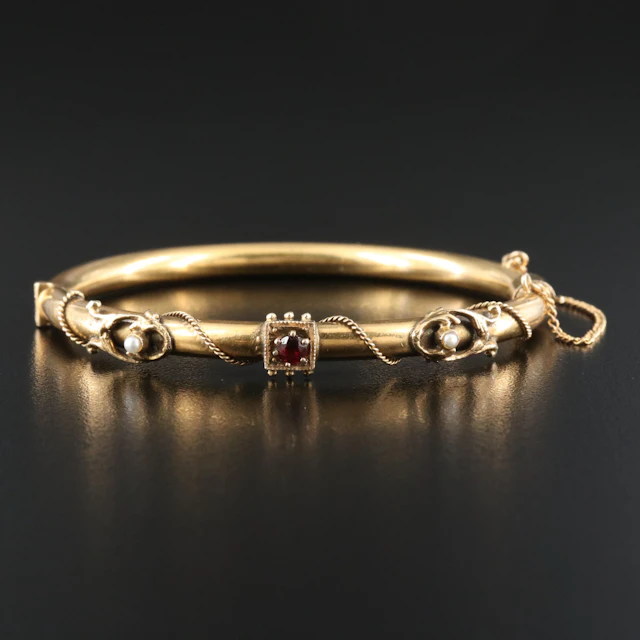 Antique 14K Garnet and Seed Pearl Bracelet