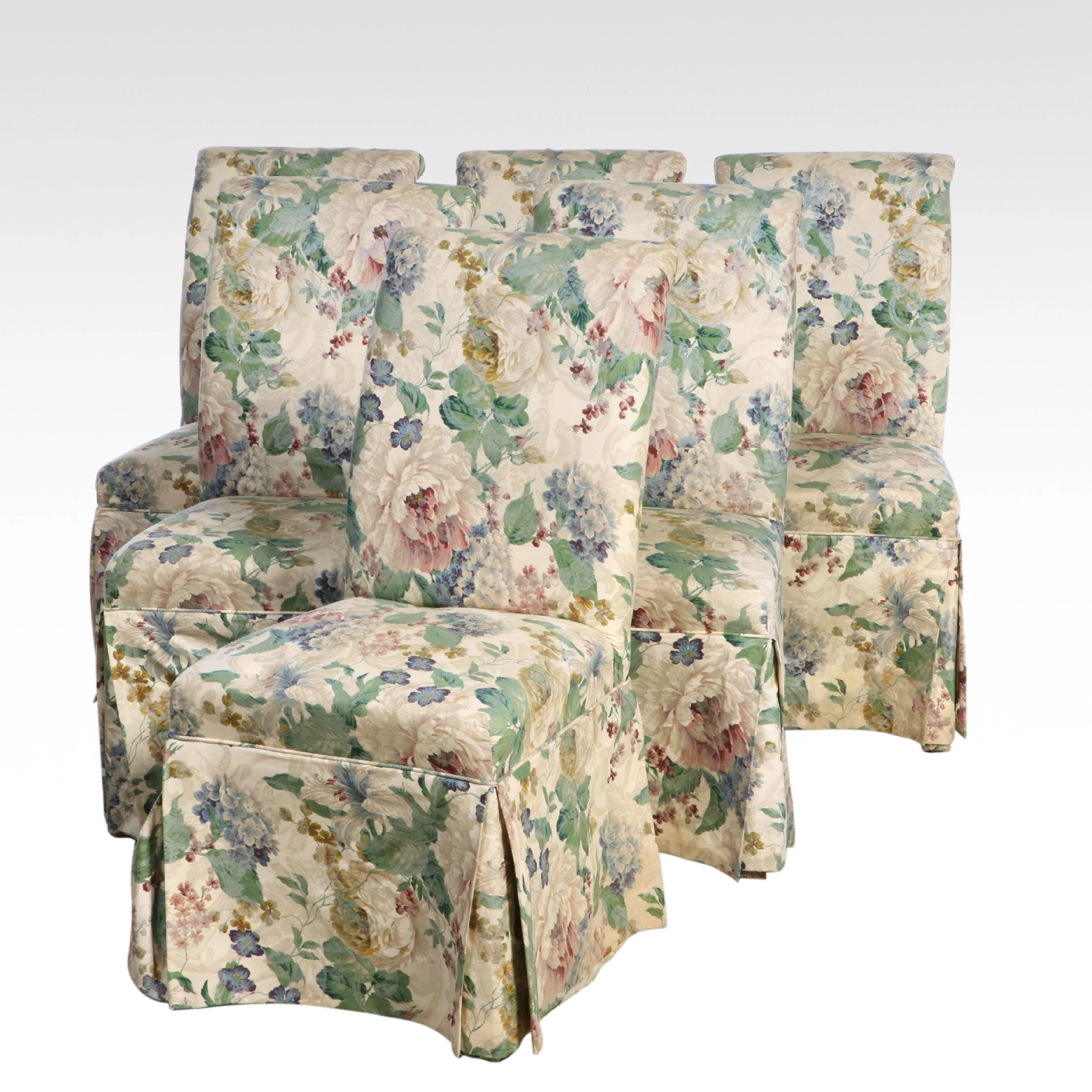 Set of Six Upholstered Parsons Dining Chairs, Late 20th Century