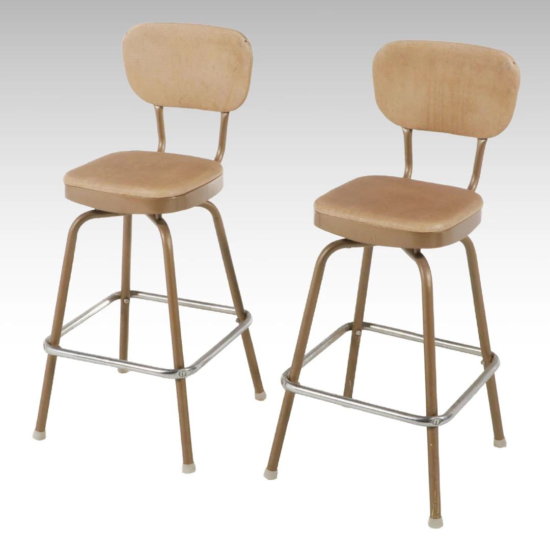 Pair of Mid-Century Tubular Metal Swivel Barstools