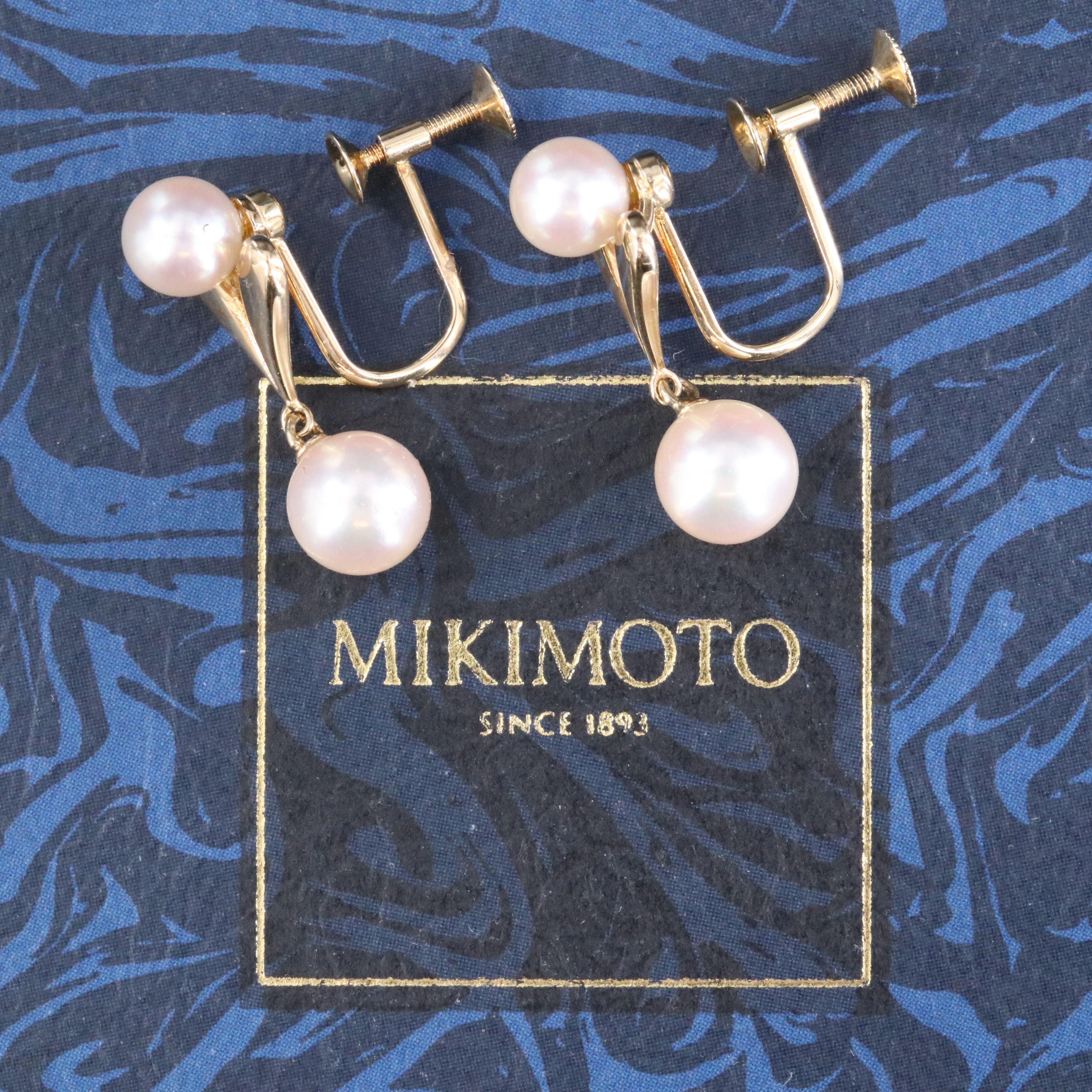Mikimoto 14K Pearl Drop Screw Back Earrings