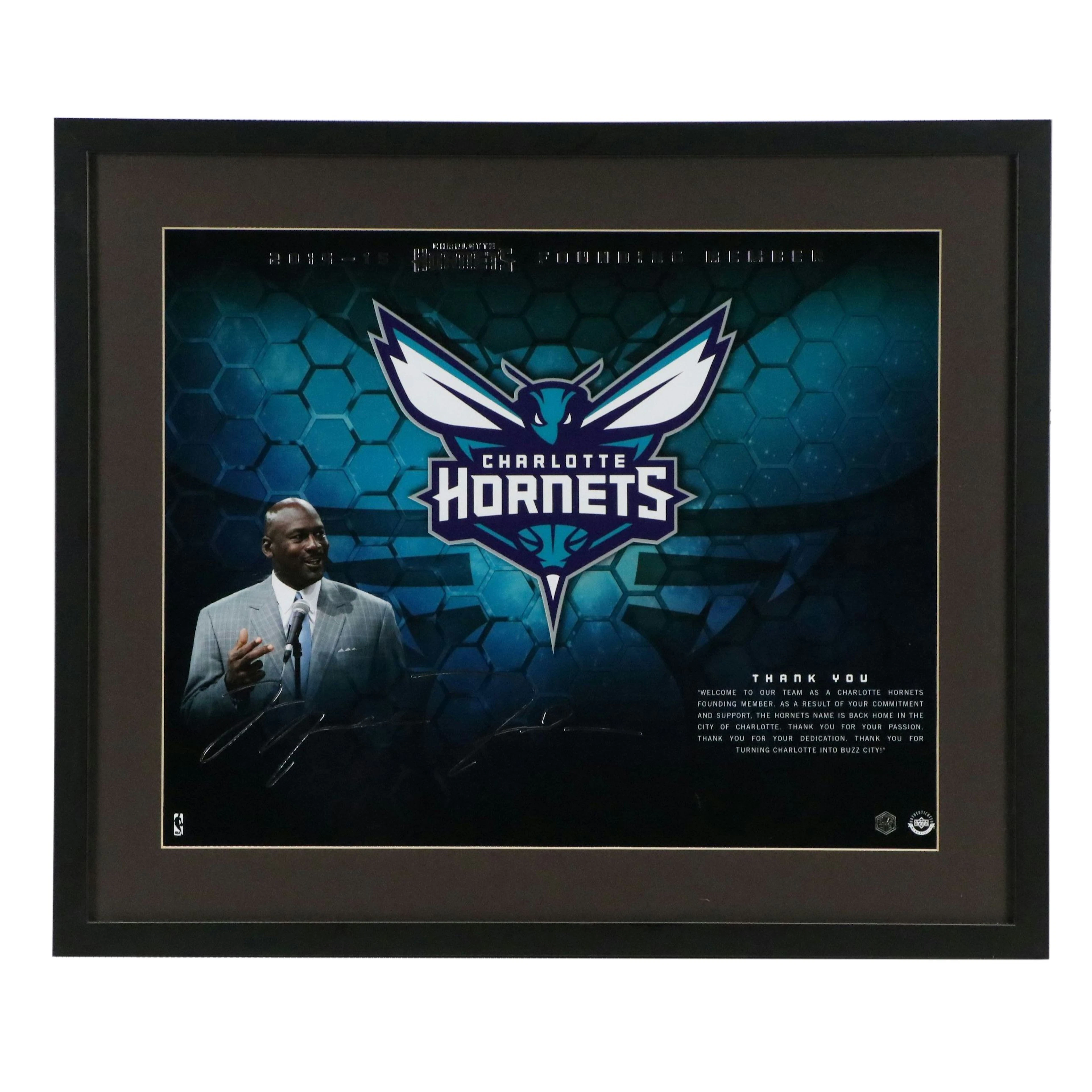 Michael Jordan Facsimile Signed Charlotte Hornets Founding Member Display