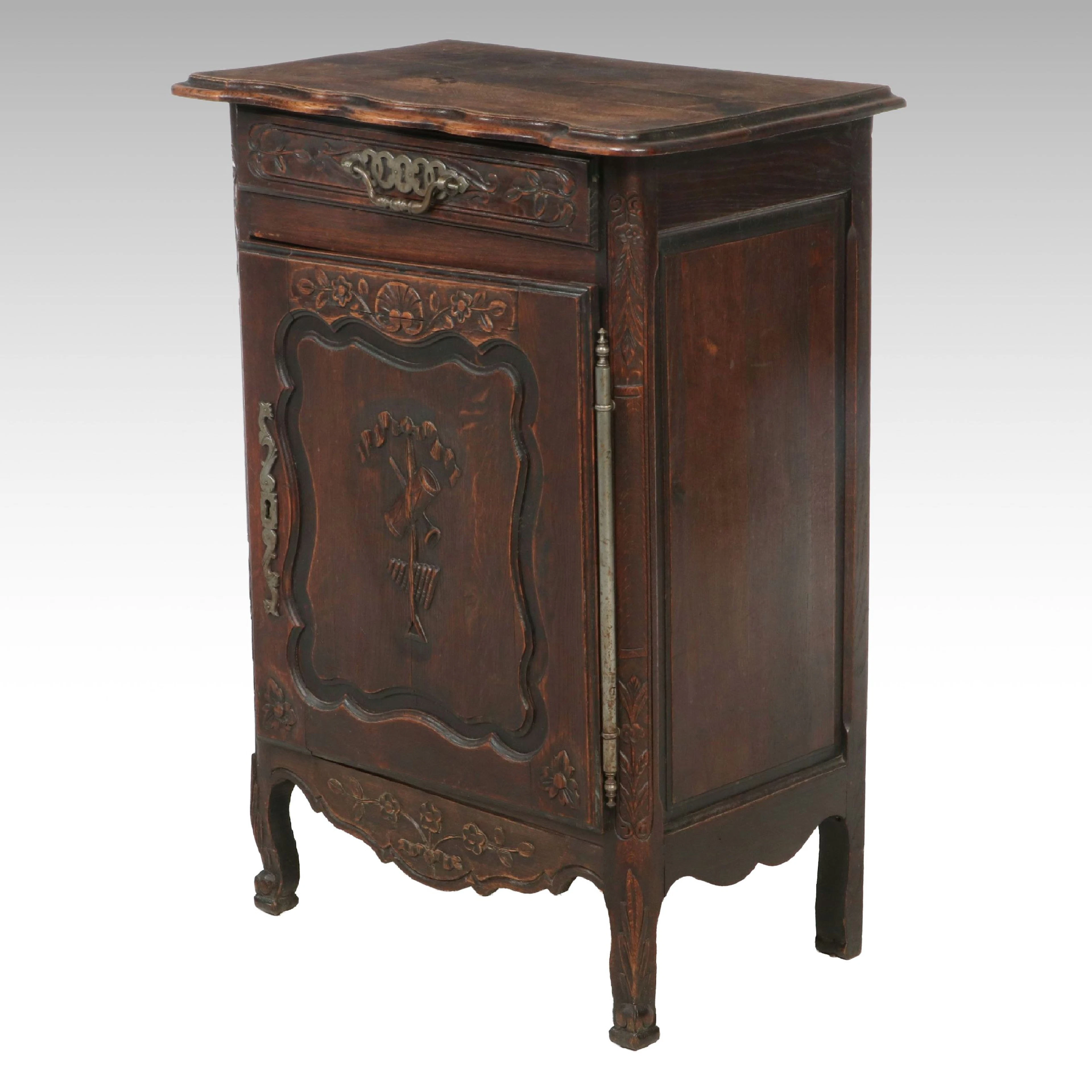 Antique French Louis XV Style Carved Oak Confiturier, Early 20th Century